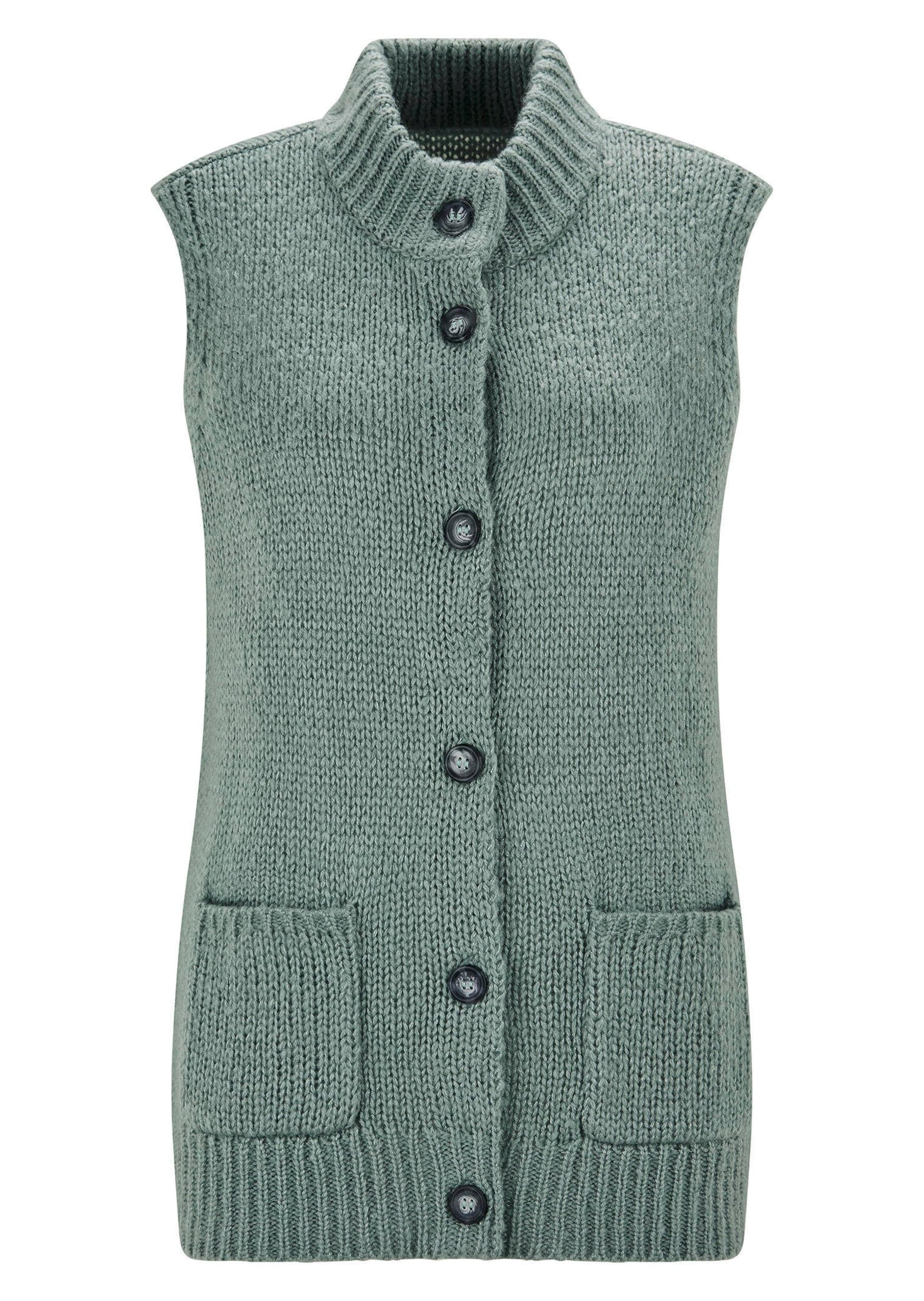 GOLDNER Strickjacke "Kurzgröße Strickweste mit Knopfleiste" aufgesetze Taschen