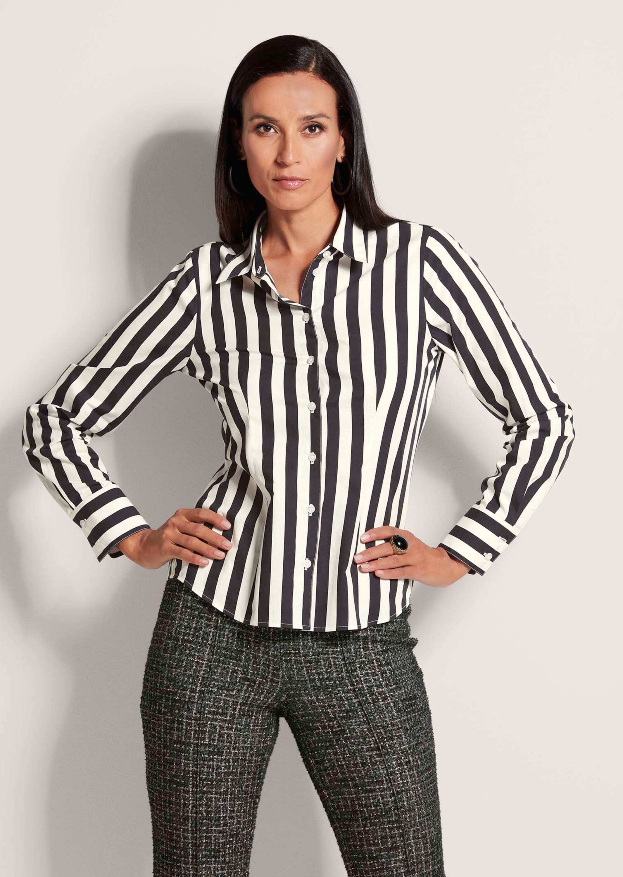 Thumbnail - MADELEINE Langarmbluse "Bluse Gestreifte kontraststarke Hemdbluse"