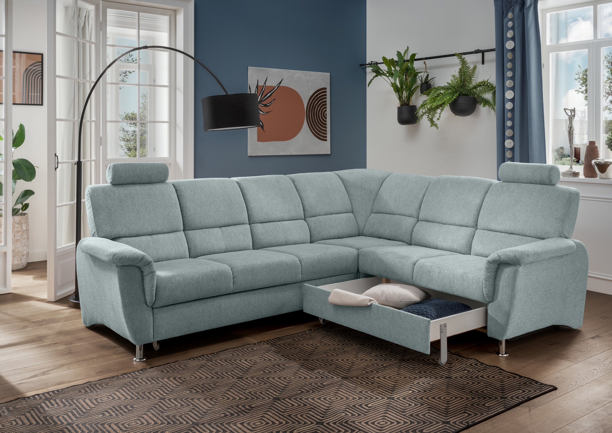 Home affaire Ecksofa "Pisa L-Form, mit Schlaffunktion, Stauraum, 2x höhenve günstig online kaufen