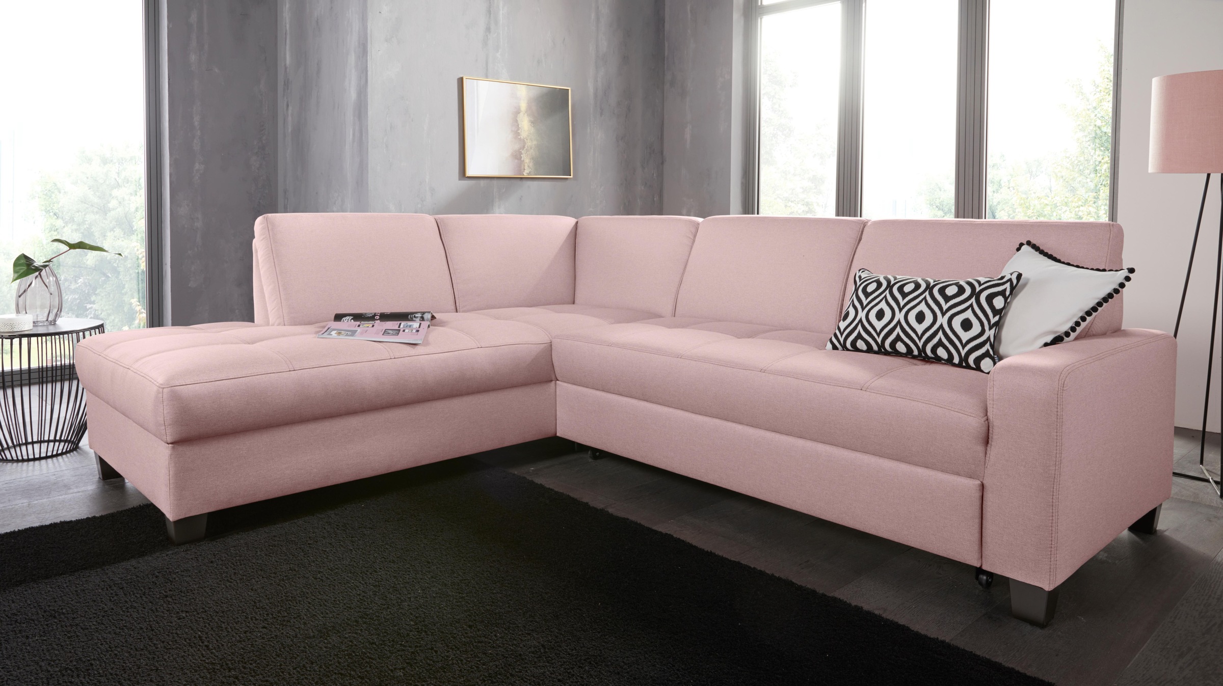 DOMO collection Ecksofa »Florentina zeitlos und elegant, Sitznähte als Designelement, L-Form«, wahlweise mit Bettfunktion, mit Kontrastnaht, Komfortsitzhöhe 47cm