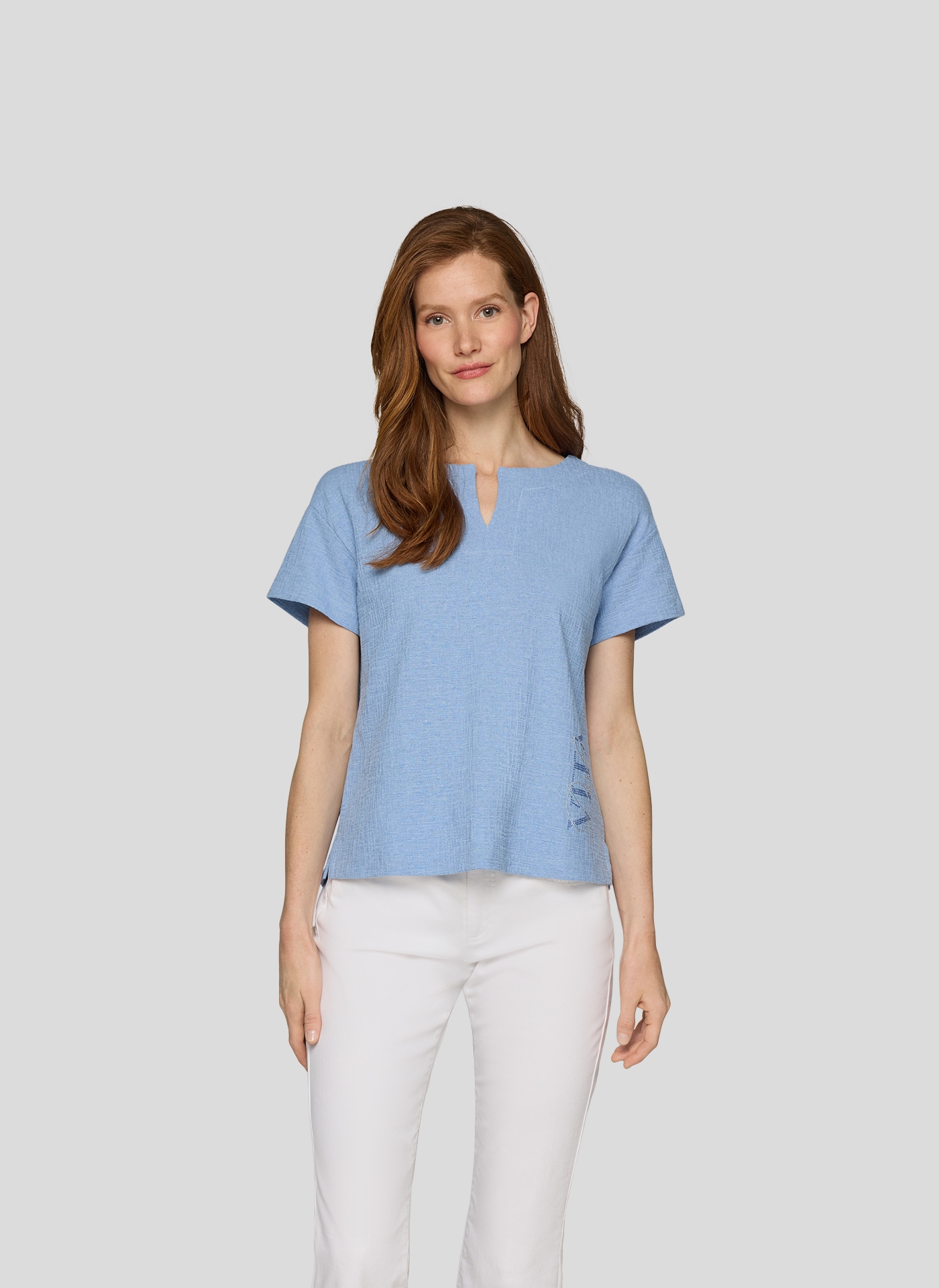 Rabe Print-Shirt "Rabe Shirt mit Schlitz-Ausschnitt und dekorativem Schrift günstig online kaufen