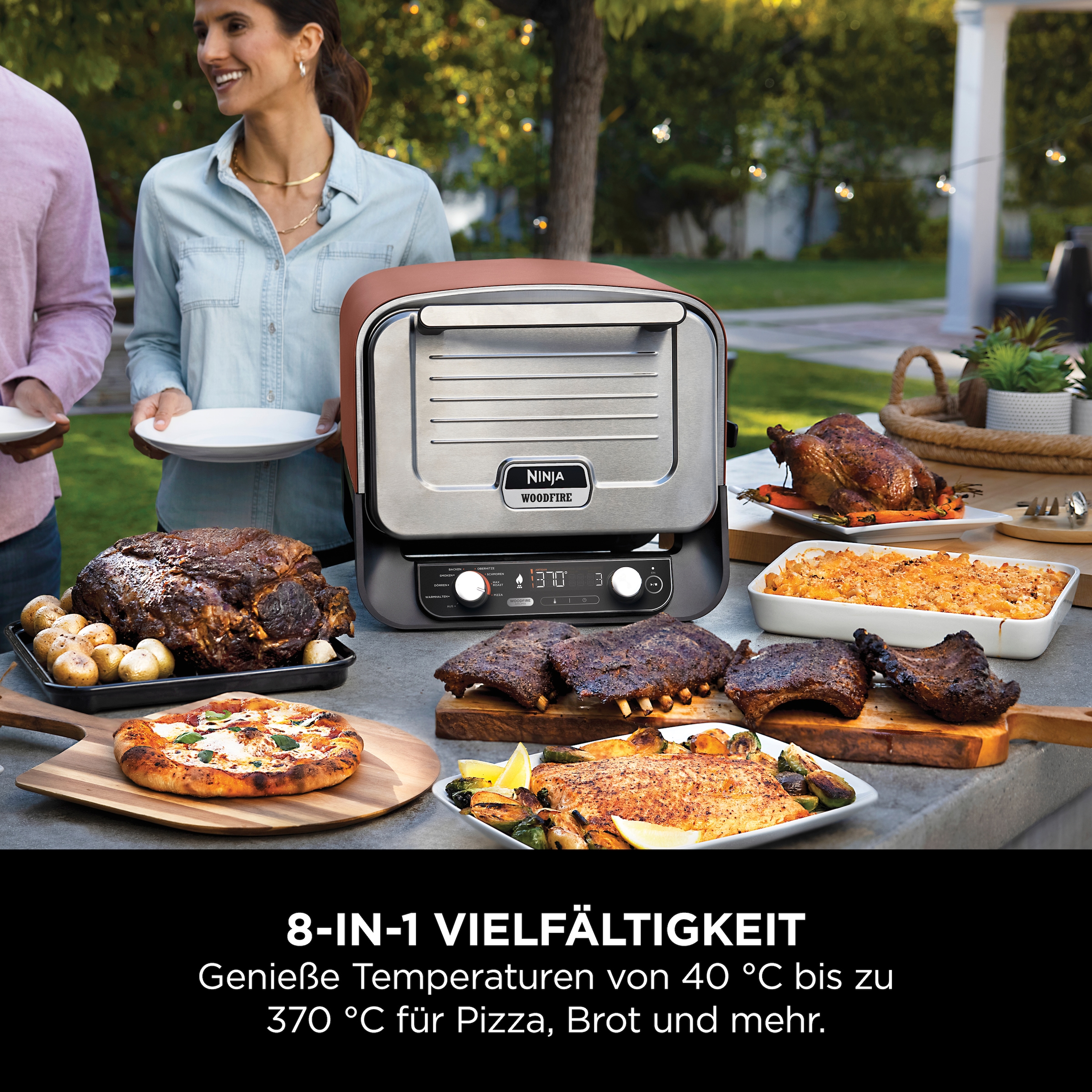 NINJA Multiofen »OO101EU, Elektrischer Outdoor Pizzaofen und Smoker, 8-in-1: Pizza«, Schmoren, Max Roast, Grillen, Backen/Rösten, Smoken, Dörren&Warmhalten