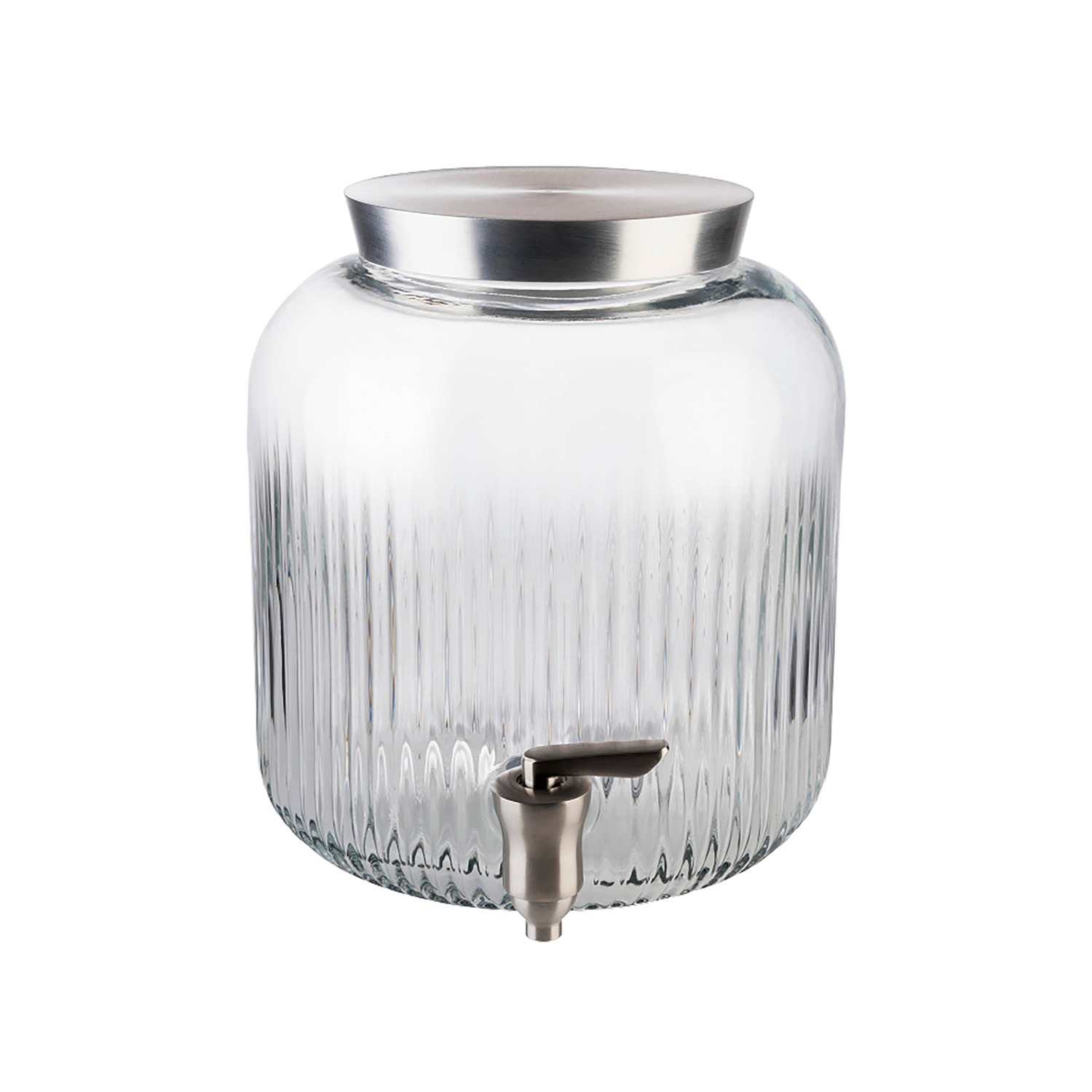 APS Getränkespender "Ø 20 cm, H: 23 cm, 5 Liter" Glas, Edelstahl, mit Deckel und Zapfhahn
