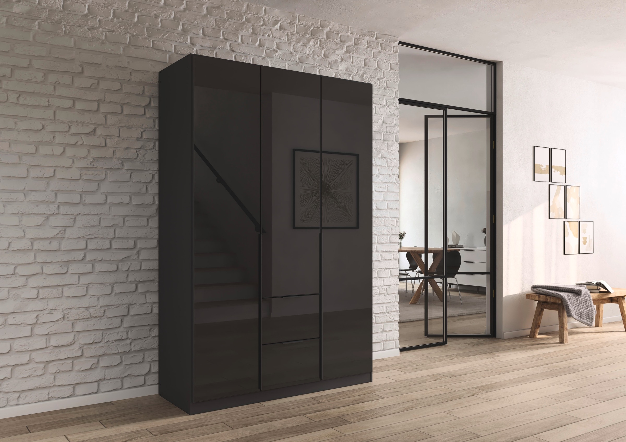rauch Drehtürenschrank »Kleiderschrank Kleiderschränke Schrank Garderobe AGORDO mit Glasfront«, (in zwei Griff-Farben, Breiten 91-360 cm), mit Außenschubkästen, in 7 Breiten und 2 Höhen MADE IN GERMANY