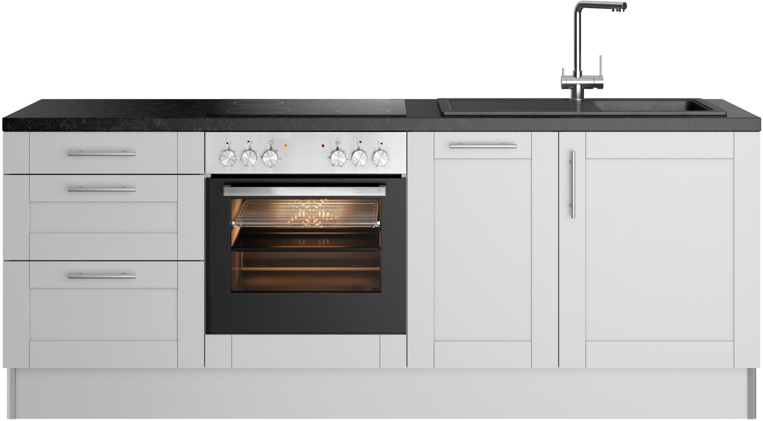 OPTIFIT Küchenzeile "Ahus" 225 cm breit,wahlweise mit E-Geräten,Soft Close Funktion, MDF Fronten