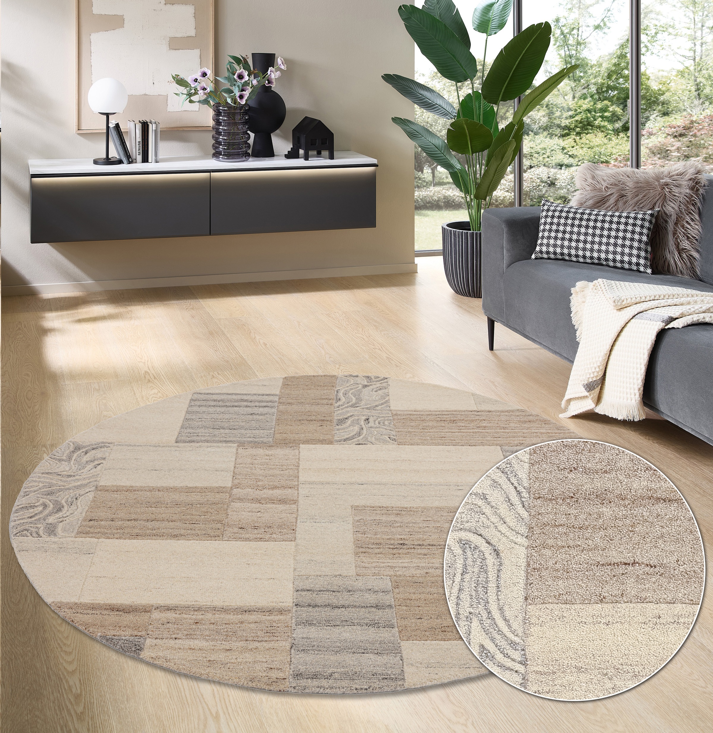 THEKO Wollteppich "Lola, Wolle, handgearbeitet, Patchwork Design" rund 12 m günstig online kaufen
