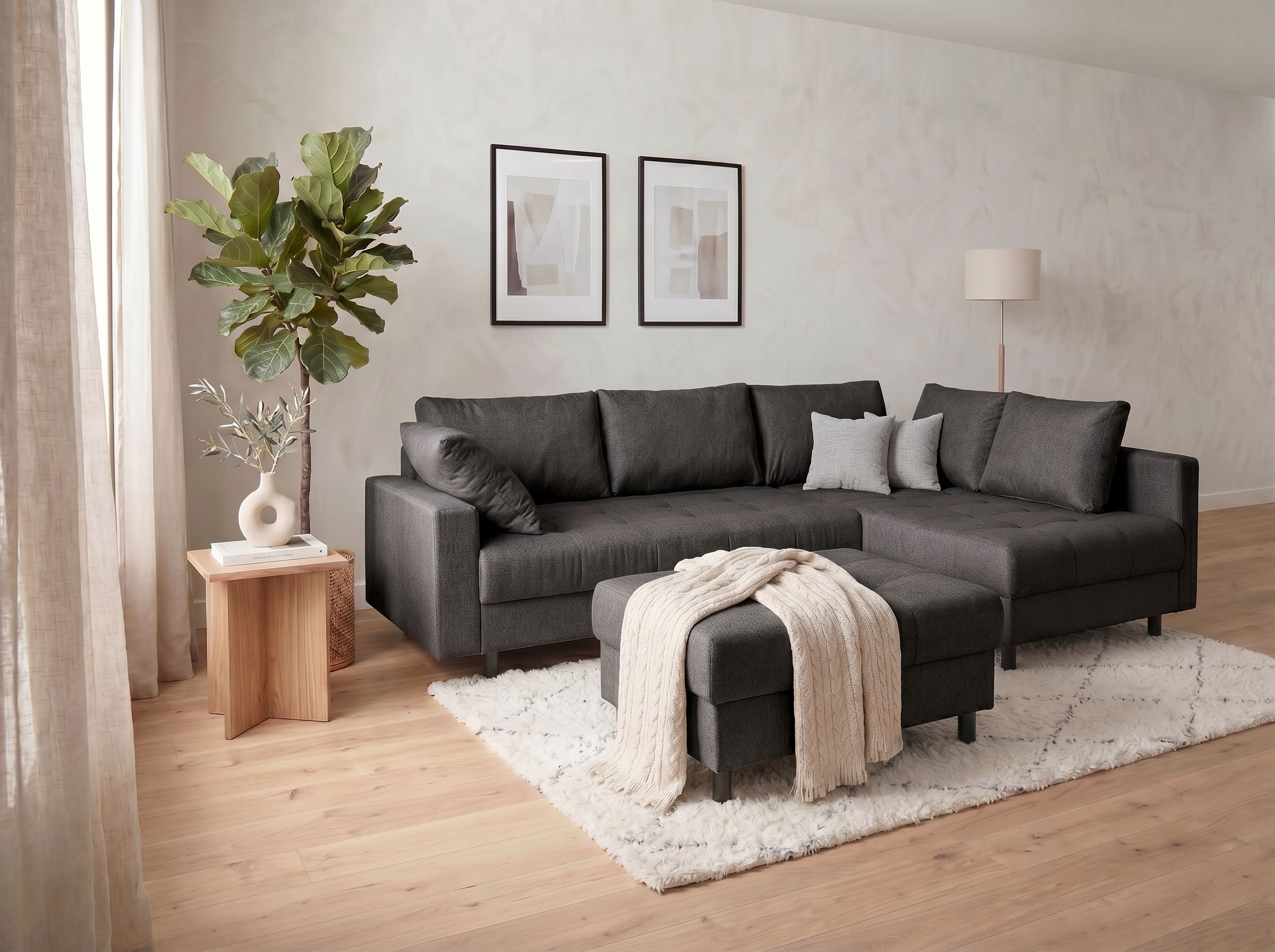COLLECTION AB "Toni XL L-Form 274 cm Set inkl. Hocker" Set: Sofa & Hocker, 2 Zierkissen, Bonell-Federkern