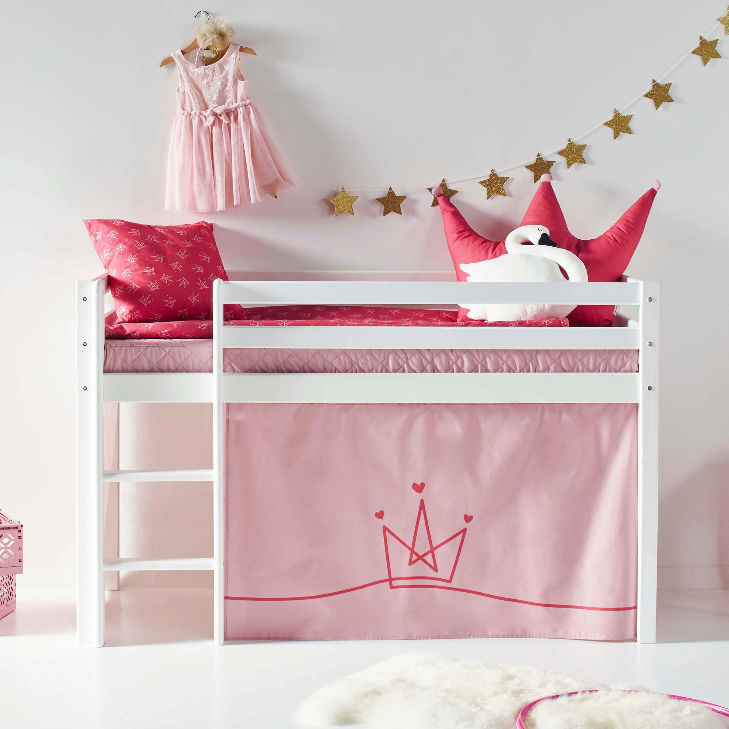 Hoppekids Hochbett "ECO Dream, Kinderbett, Spielbett, Halbhohes Bett aus Massivholz" inkl. Vorhang-Set Creator, Bettgröße & Matratze wählbar