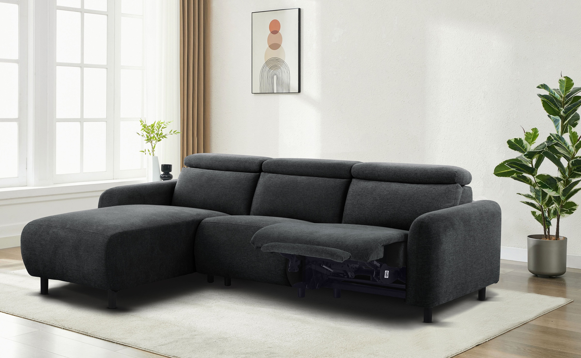 Home affaire Ecksofa »SKAANE Struktur, L-Form, 274 cm, manuelle u. elektrische Funktion,«, Kopfteilverstellung, Relax-und Liegefunktion, Federkernpolsterung