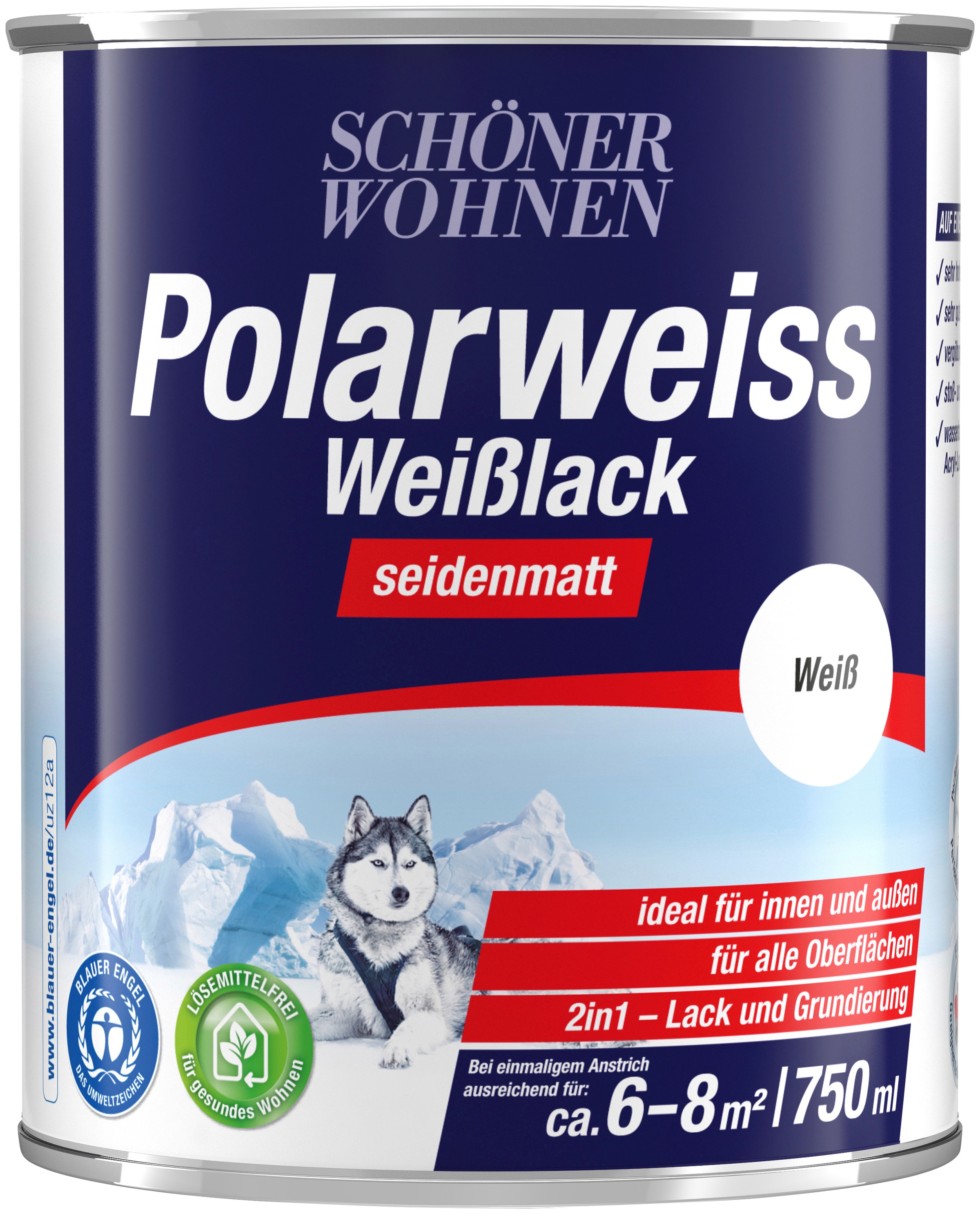 SCHÖNER WOHNEN FARBE Weißlack »Polarweiss«, 750 ml, seidenmatt, innen & außen, für...