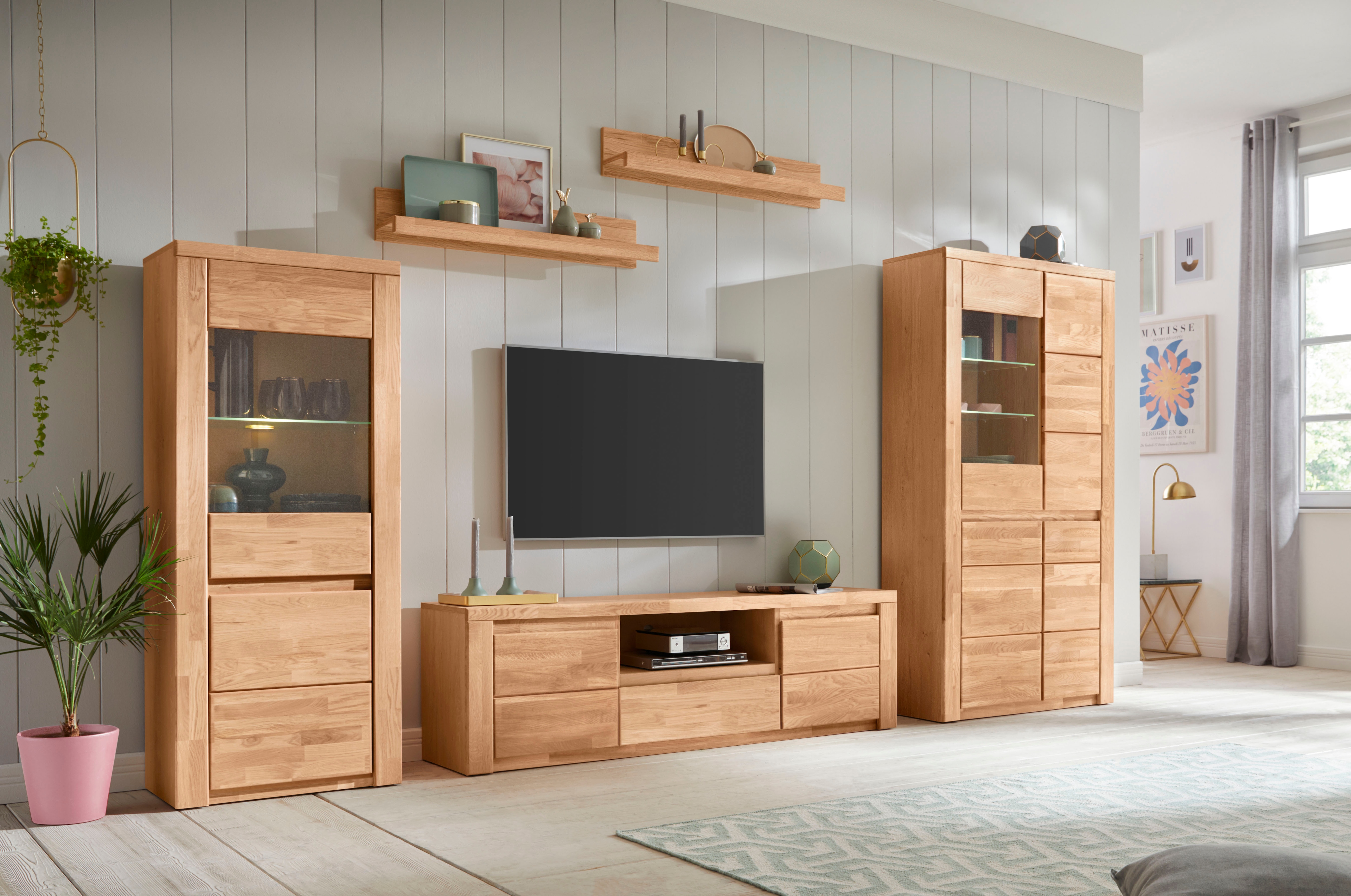 OTTO home Wohnwand "BURANO 3-teilig, Lowboard mit Kabeldurchführung, Breite 310cm" Set, 4 Stk. tlg.