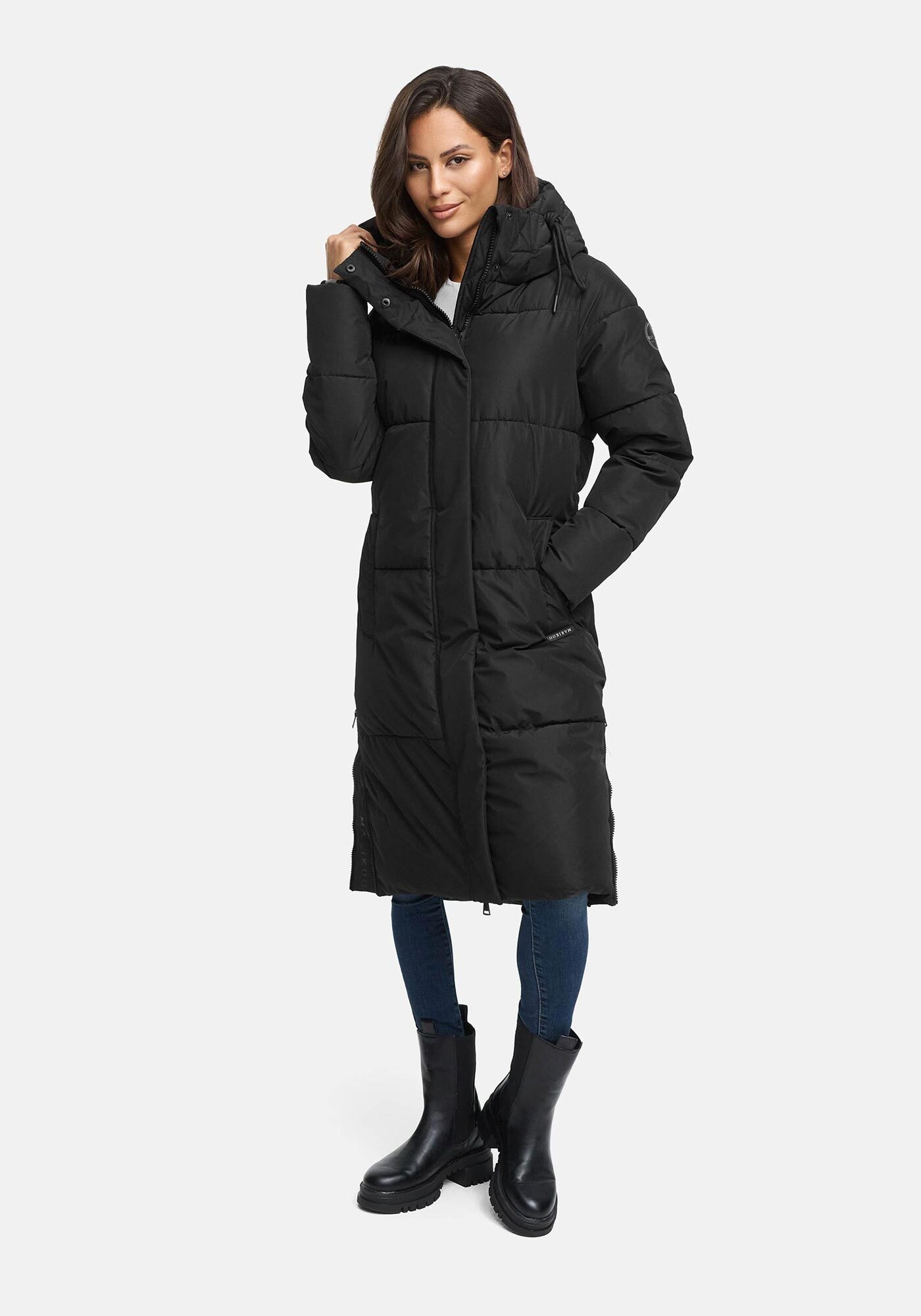 Winterjacke MARIKOO "Michikoo", Damen, Gr. M, schwarz, Obermaterial: 100% Polyester; Futter: 100% Polyester; Wattierung: 100% Polyester; Ärmelfutter: 100% Polyester, Jacken Winterjacke, Extra langer Schnitt mit seitlichen Belüftungsöffnungen