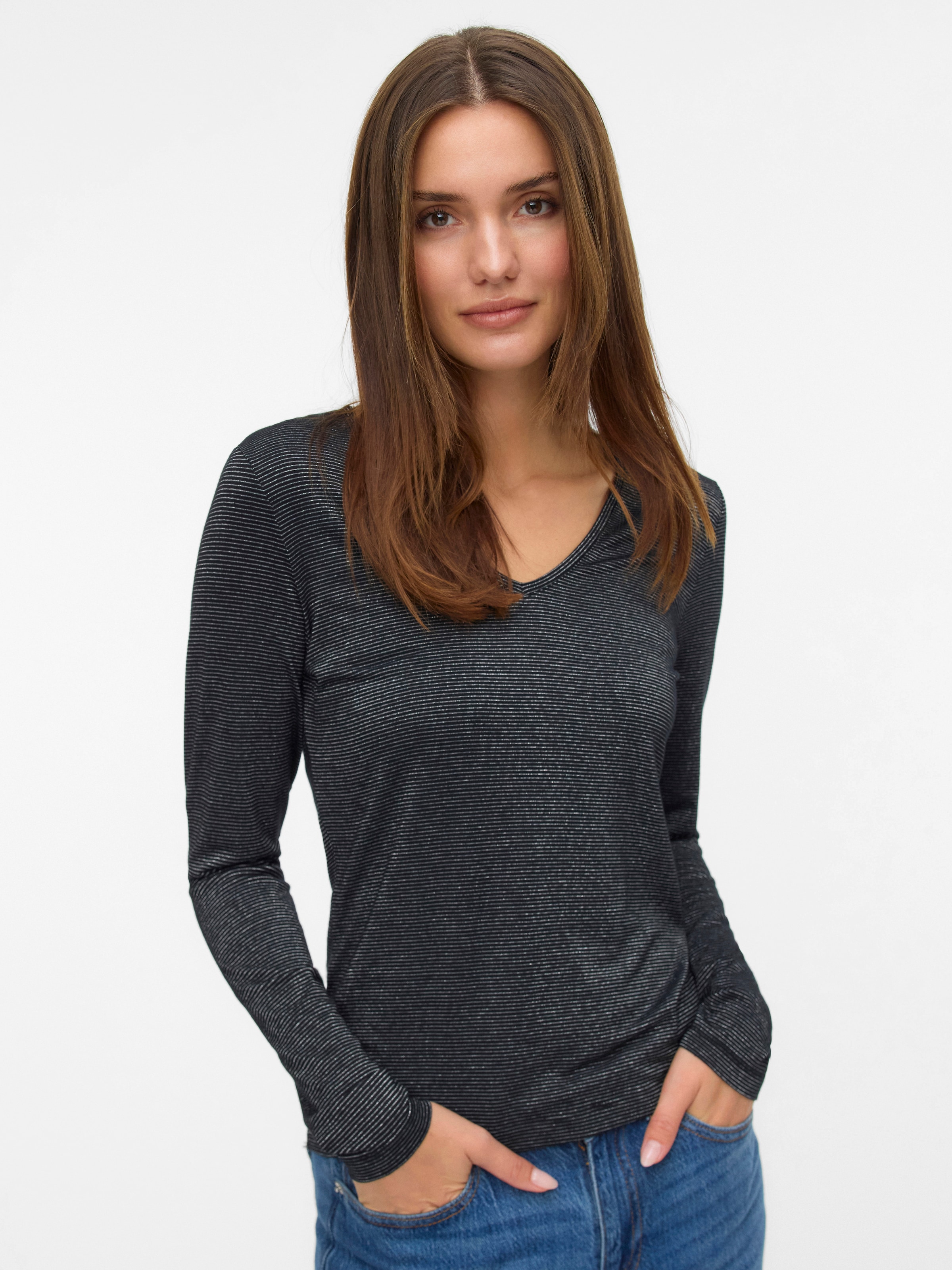 Vero Moda Langarmshirt "VMLAVA GLITTER LS V-NECK TOP STRIPE NOOS" günstig online kaufen