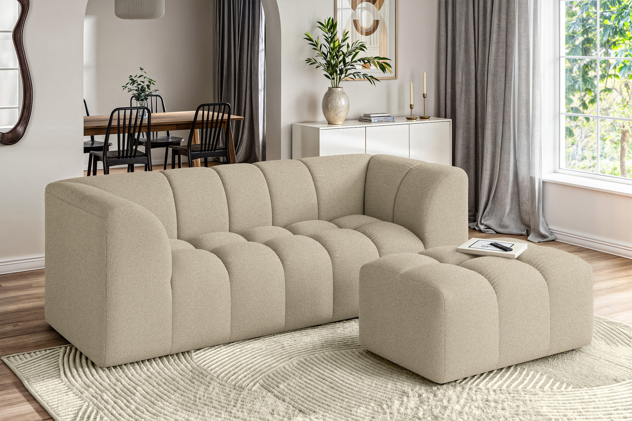 OTTO home 3-Sitzer "TUURE Verlässliche Qualität, moderne Steppung, Breite 227cm" Bubble Optik, hoher Sitzkomfort, Wellenunterfederung