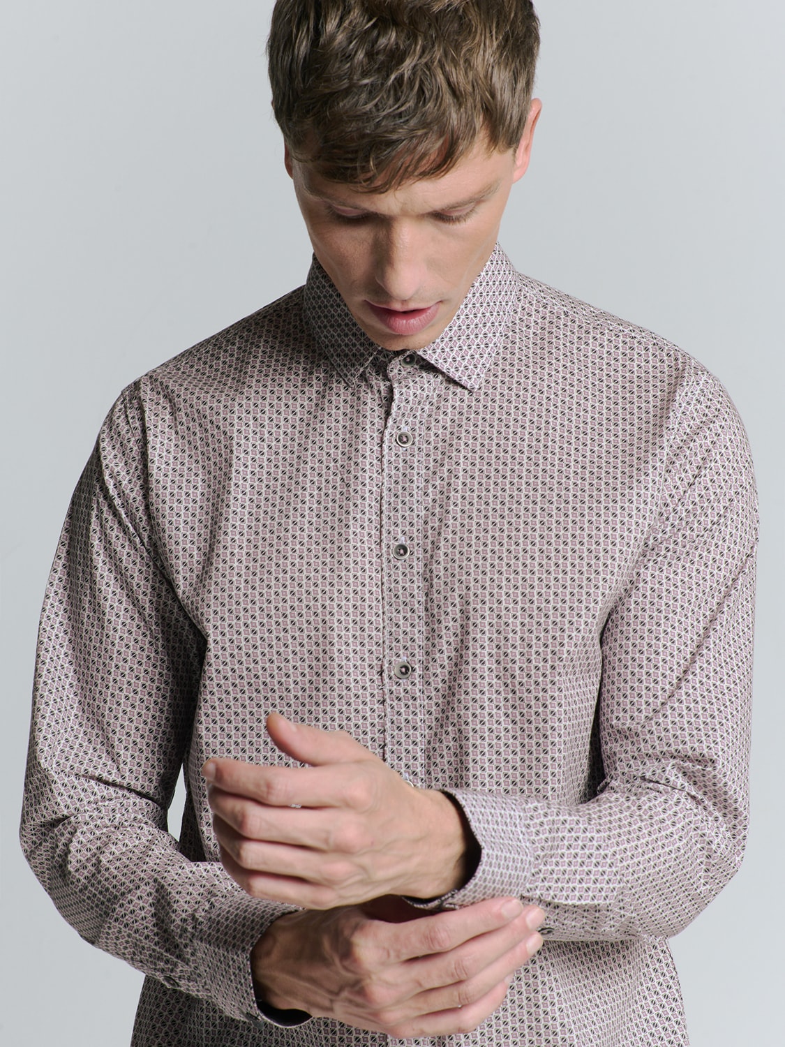 NO EXCESS Langarmhemd »No Excess Stretchhemd mit Print Shirt Stretch Allover Printed«