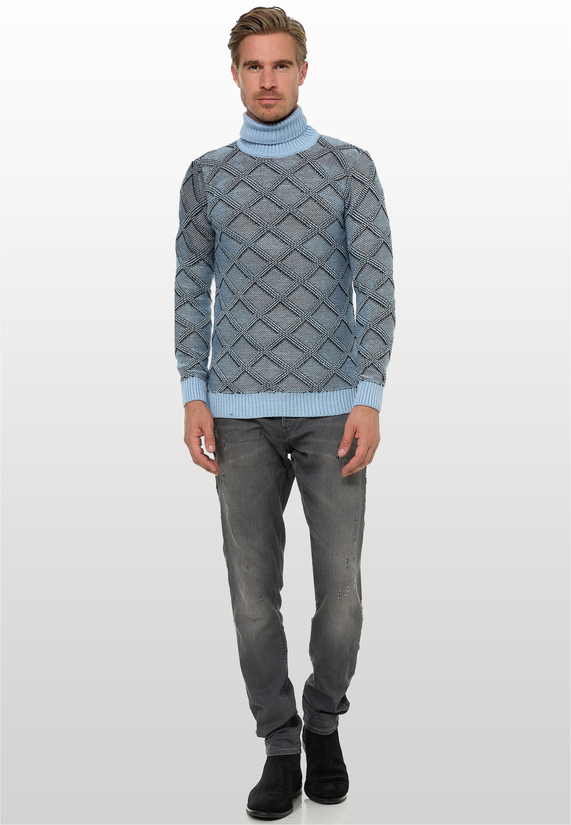 Rusty Neal Rollkragenpullover mit stylischem Karo-Muster