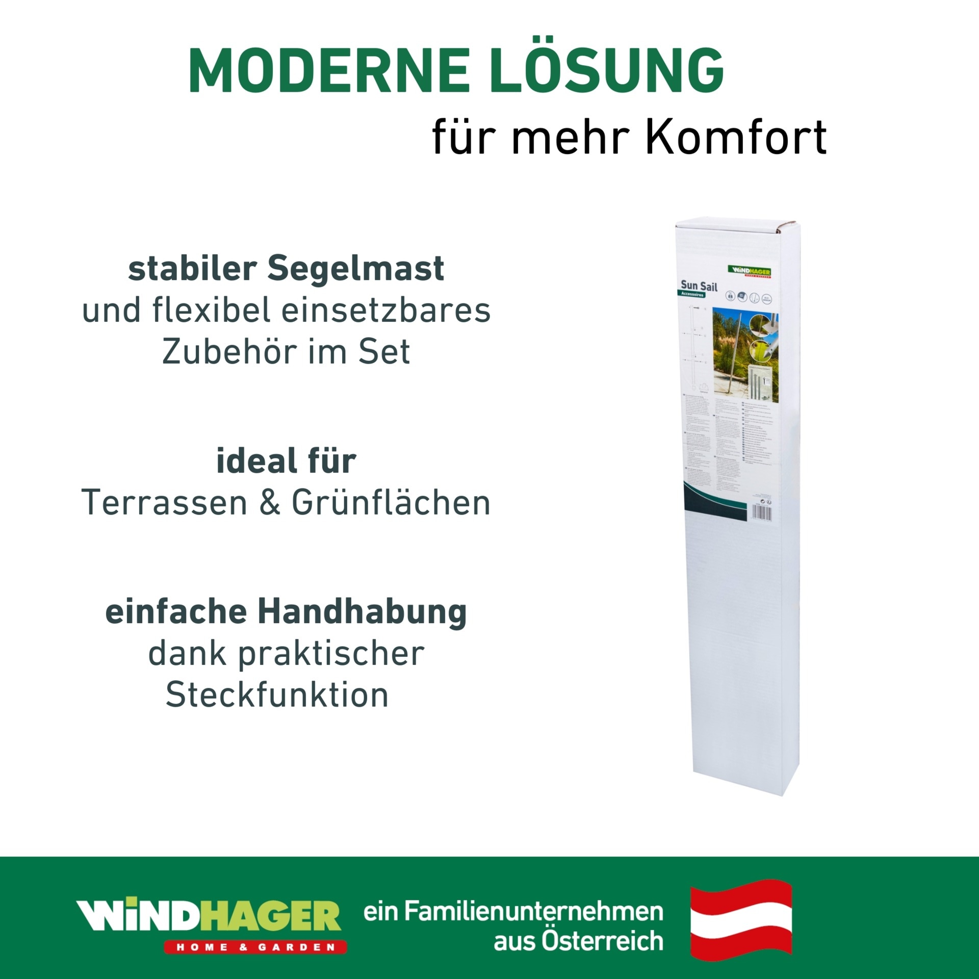 Windhager Sonnensegelmast »Basic« praktische Steckkonstruktion für Montage auf Terrasse oder Rasen