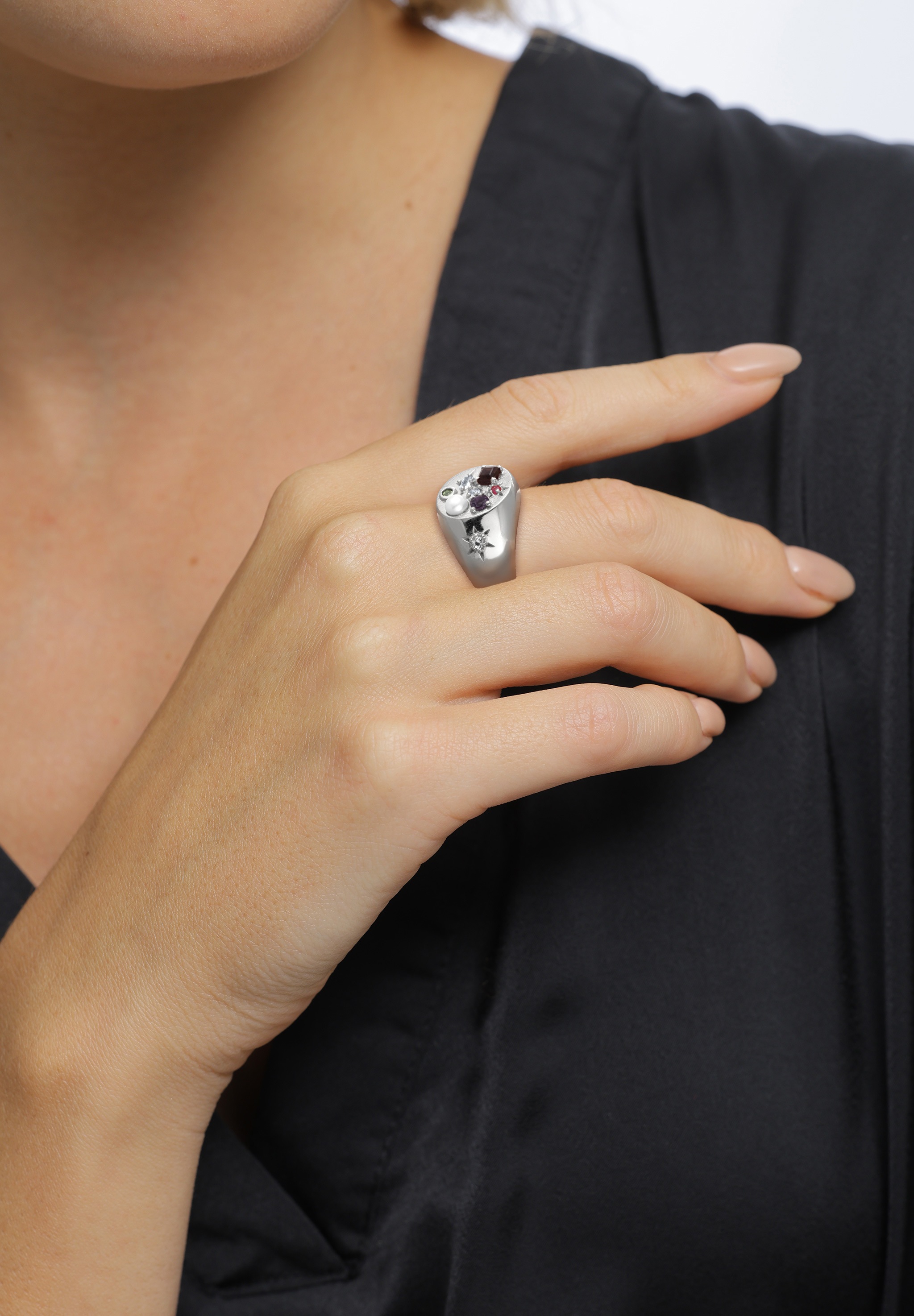 Elli Premium Siegelring »Ring Siegelring Vintage Saphir Quarz Mondstein Perle 925 Sterling Silber«