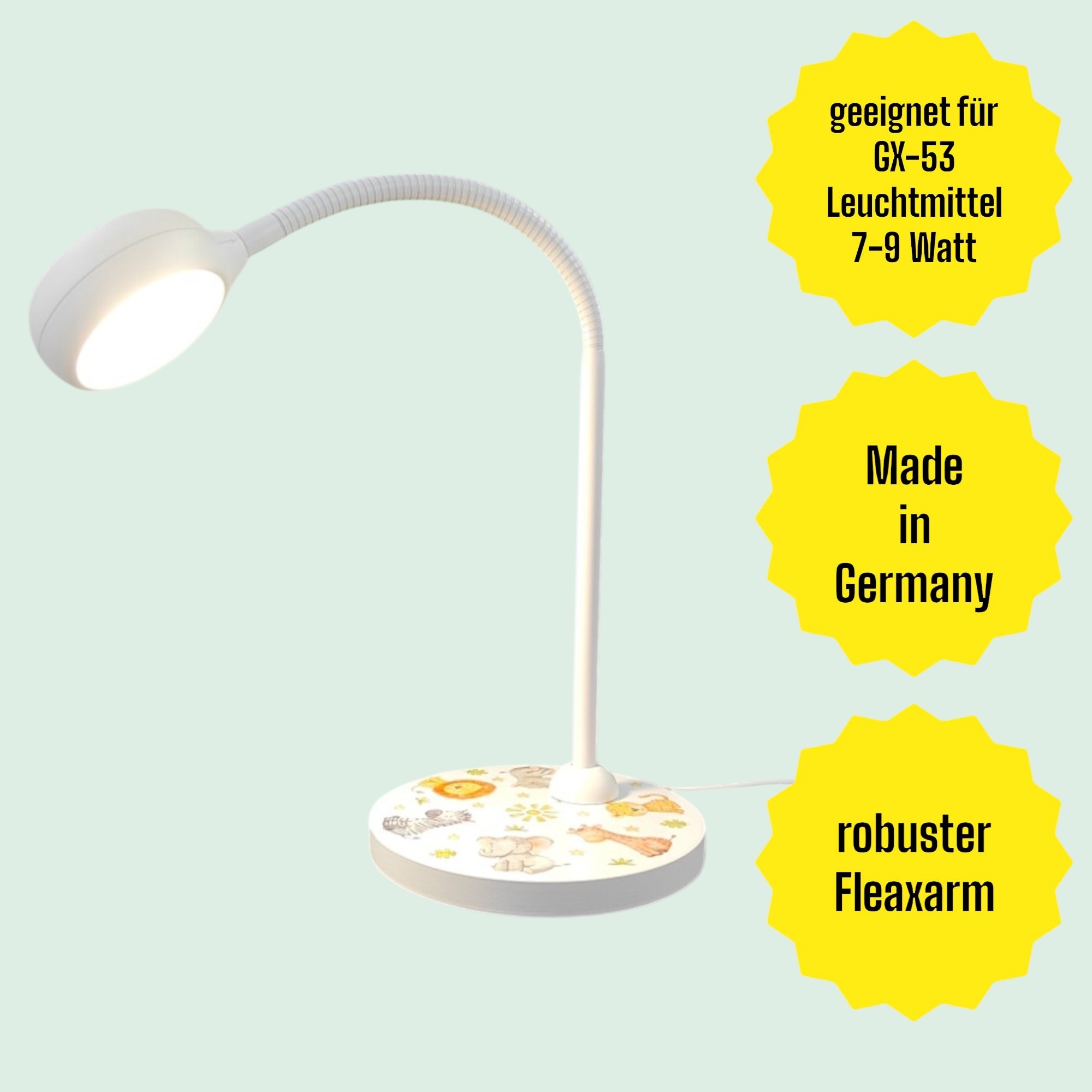 niermann Schreibtischlampe »Kinderlampe mit Motiv "Little Safari", Kinderzimmer« GX53 1 Stk. flexibel verstellbarer Leuchtenarm, Made in Germany
