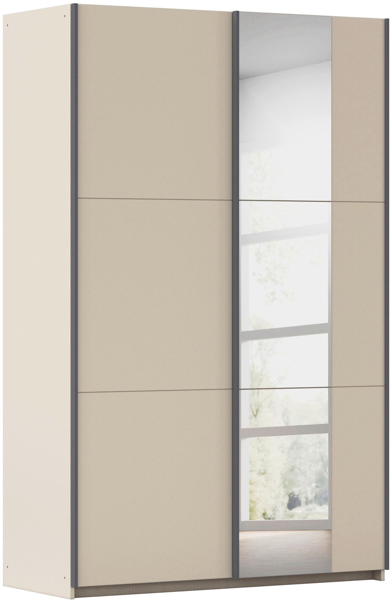 rauch Schwebetürenschrank "Kleiderschrank Drehtürenschrank Schrank Garderobe KRONACH" in 3 Ausstattungen BASIC/CLASSIC/PREMIUM, Breiten 131/175/218/261 cm, optional ohne, mit 1 oder 2 Spiegel, viel Stauraum MADE IN GERMANY