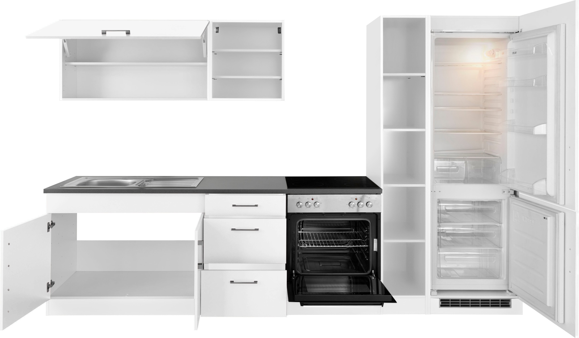 KOCHSTATION Küchenzeile »KS-Paris – Küchen mit einzigartigen Fotomotiven auf den Fronten« Breite 300 cm, wahlweise mit E-Geräten, mit Motivdruck