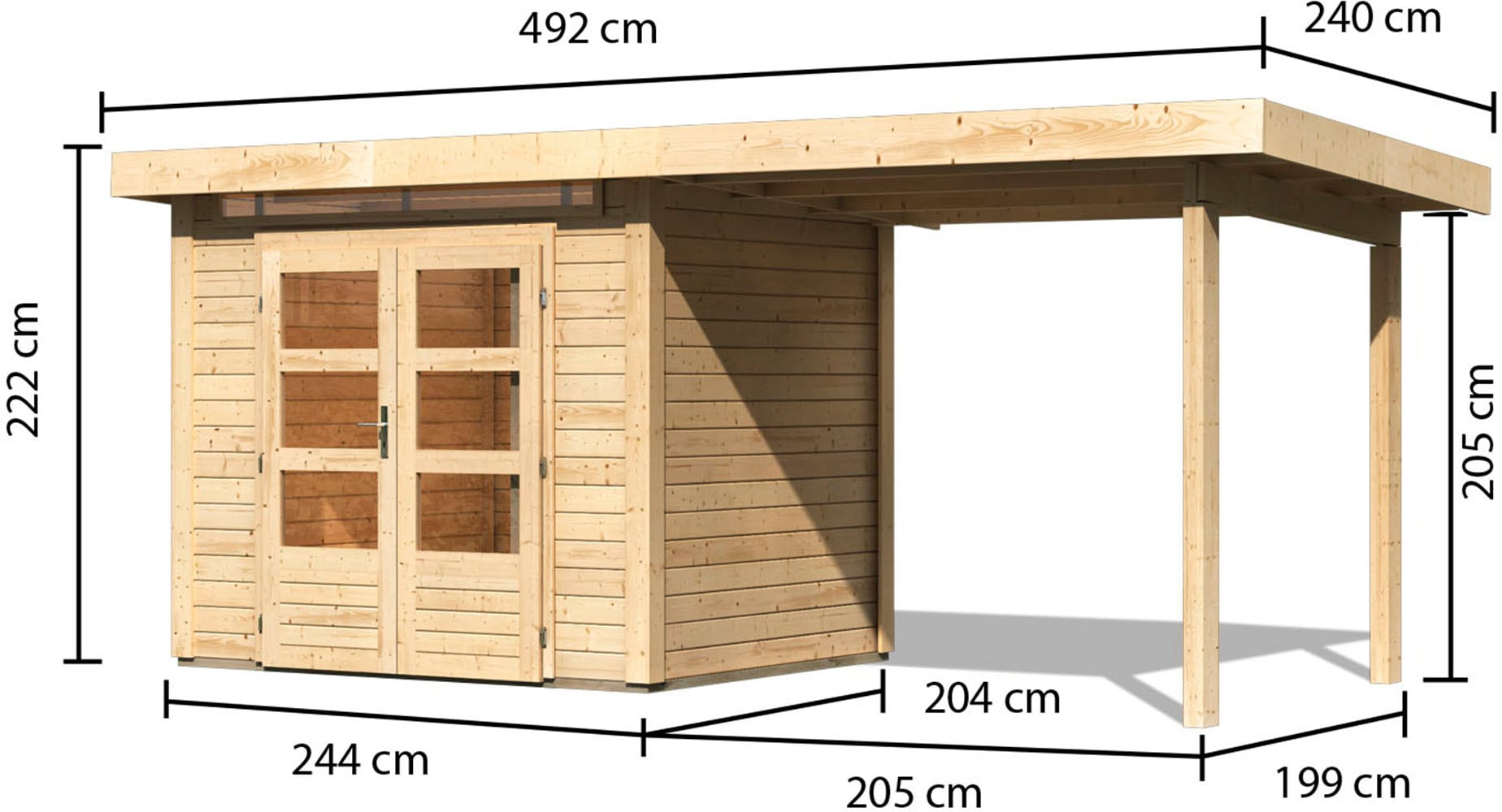 Karibu Gartenhaus »"Ammersee 2" SET mit Anbaudach 2,35 m Breite«, naturbelassen oder terragrau