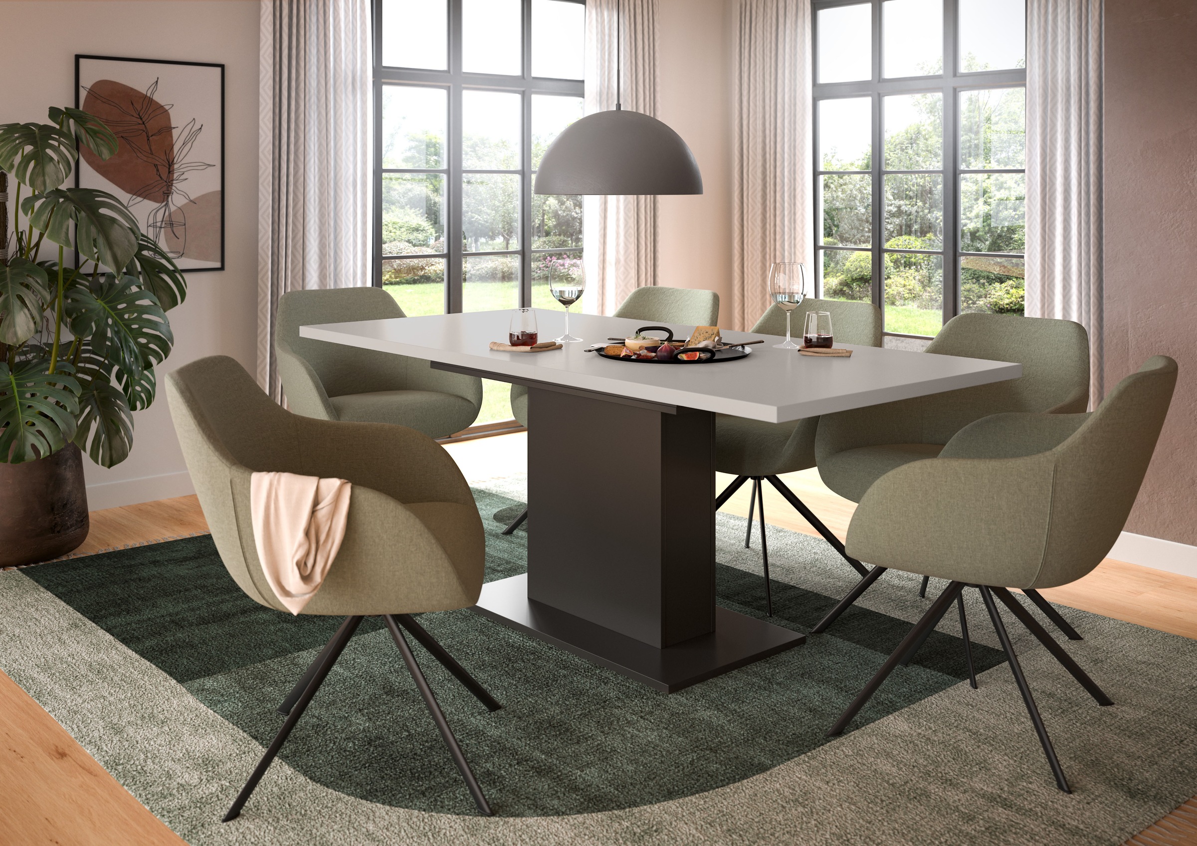 Home affaire Esstisch "Motus, ausziehbar 150 -190 cm, inklusive 40 cm Einlegeplatte" Set, 1 Stk. tlg. Säulengestell mit Bodenplatte, Tisch, Küchentisch, Esszimmer, Küche