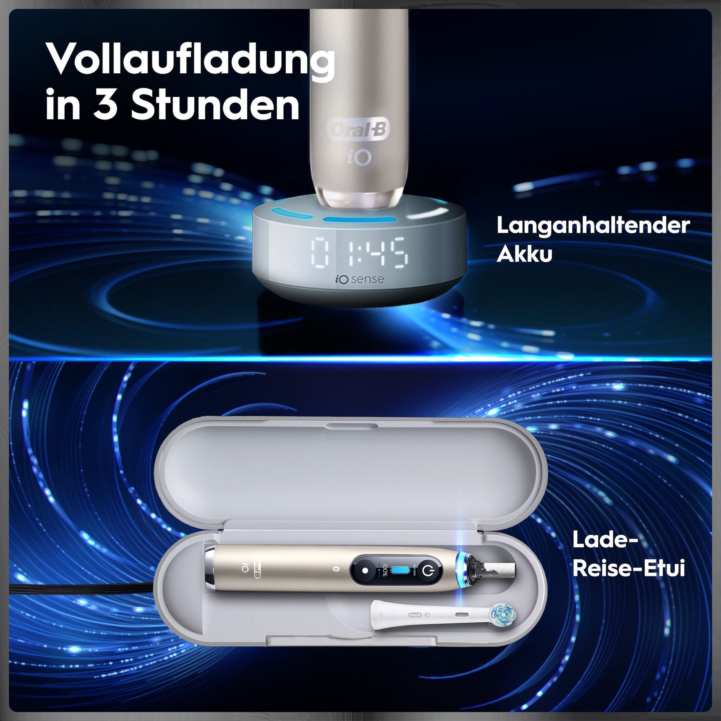 Oral-B Elektrische Zahnbürste »iO Series 10« 1 Stk. Aufsteckbürsten inkl. 1 Aufsteckbürste, iO Sense Schnellladestation, Lade-Reise-Etui
