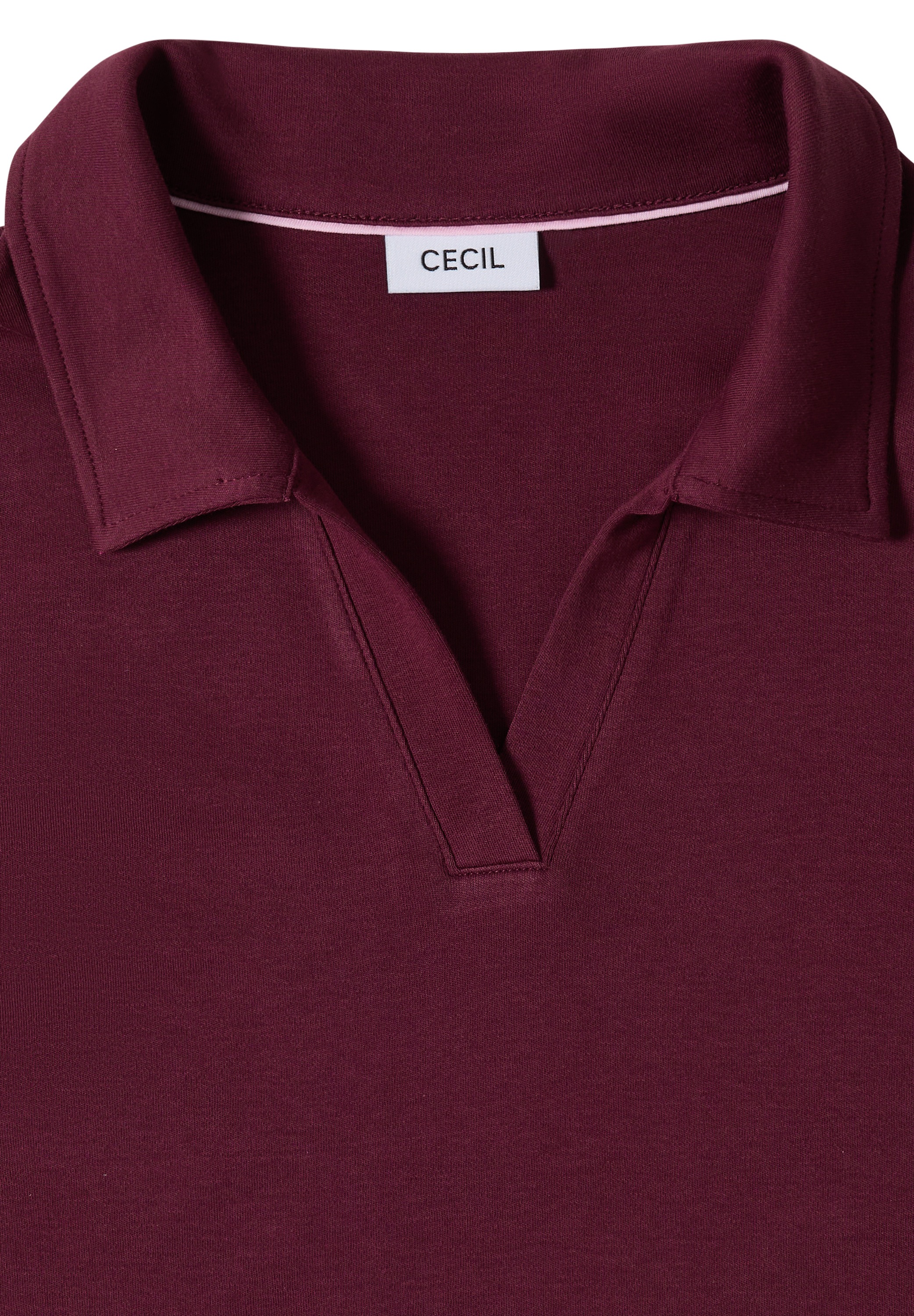 Poloshirt CECIL, Damen, Gr. S (38), sweet grape rot, Jersey, Obermaterial: 100% Baumwolle, unifarben, regular fit normal, ohne Ausschnitt, Shirts, mit seitlichen Schlitzen im Saum 2