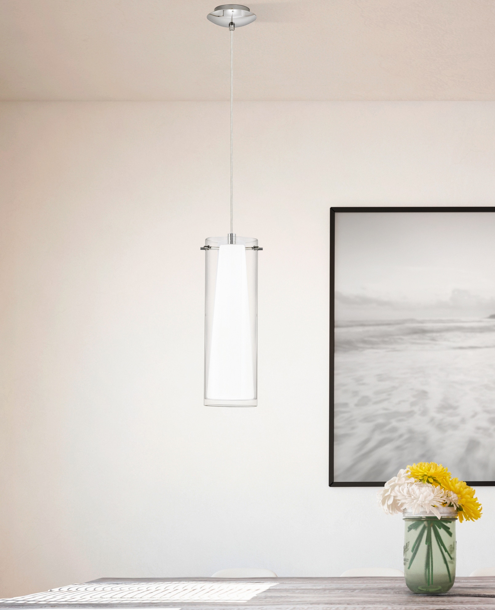 EGLO Hängeleuchte »PINTO Pendellampe, E27, IP20, Stahl und Glas, Esstischlampe, Lampe«, 1 flammig, Leuchtmittel E27 | ohne Leuchtmittel, Hängeleuchte, H110 x Ø11 cm, chrom, 1X40W exkl., Esstischleuchte