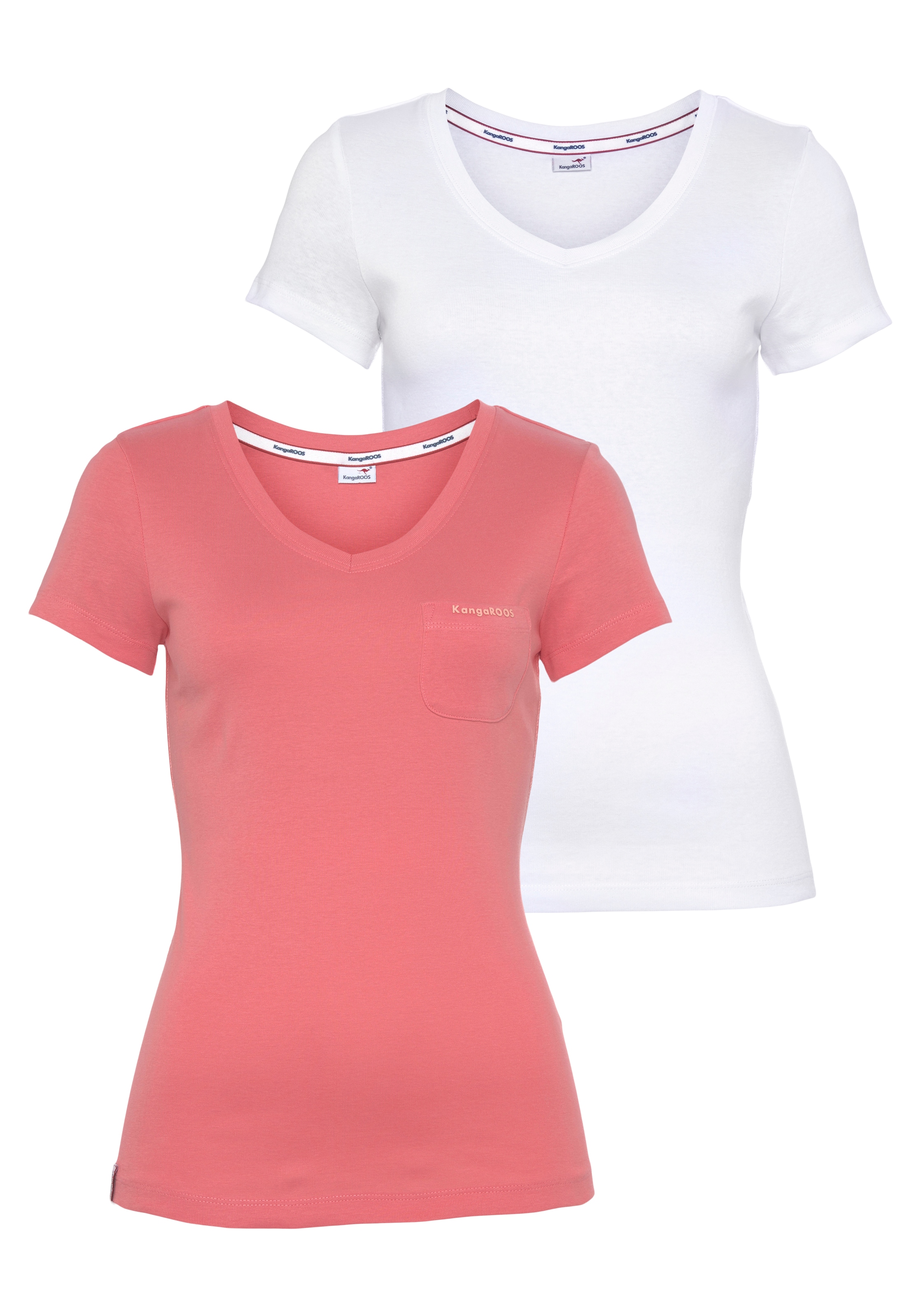 KangaROOS V-Shirt, 2er-Packer Spar-Set, Kurzarm, figurbetonter Schnitt, aus günstig online kaufen