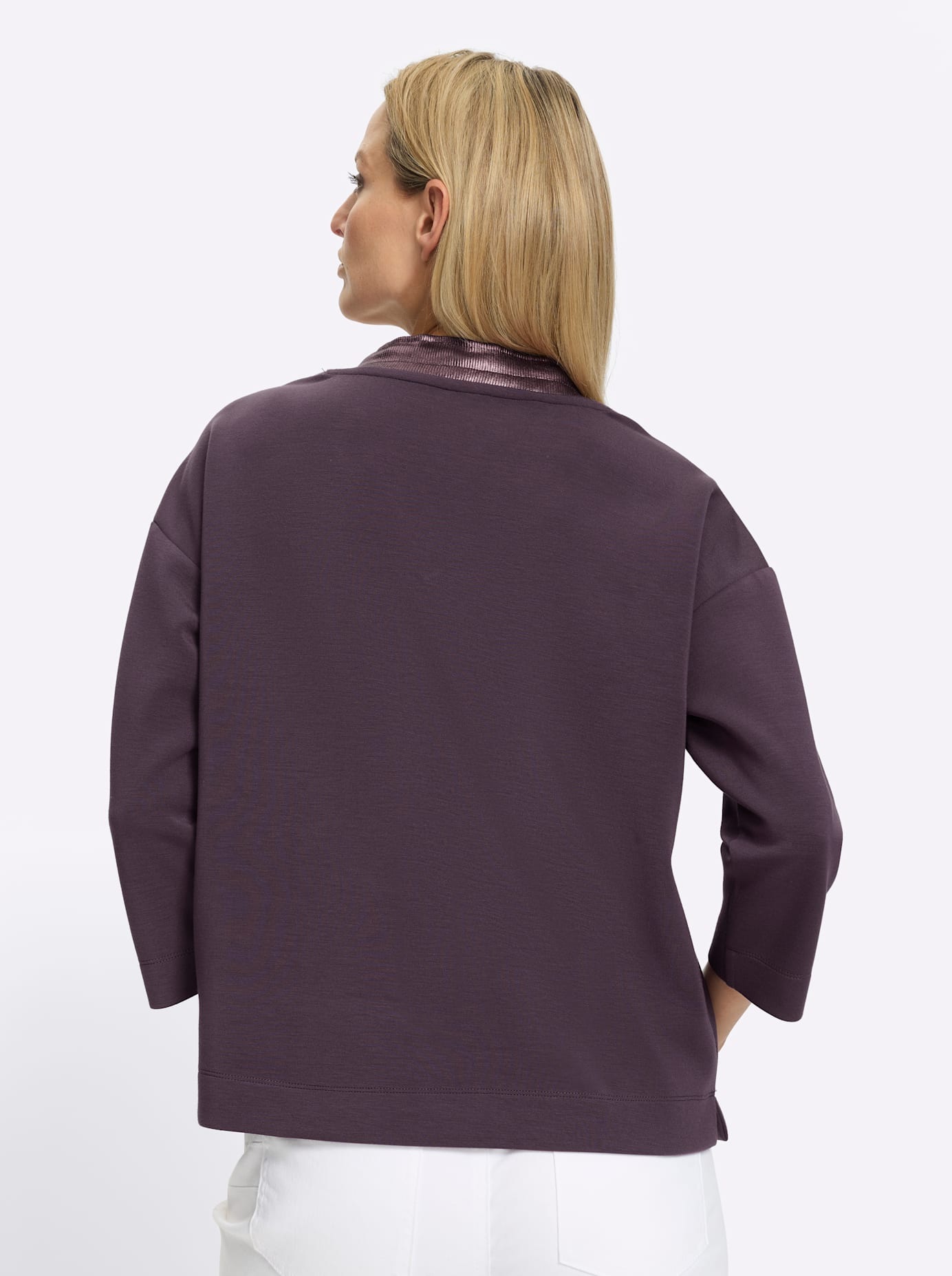 Sweatshirt HEINE, Damen, Gr. 50, aubergine, 50% Modal, 44% Polyester, 6% Elasthan, unifarben, V-Ausschnitt, Sweatshirts Sweatshirt 2