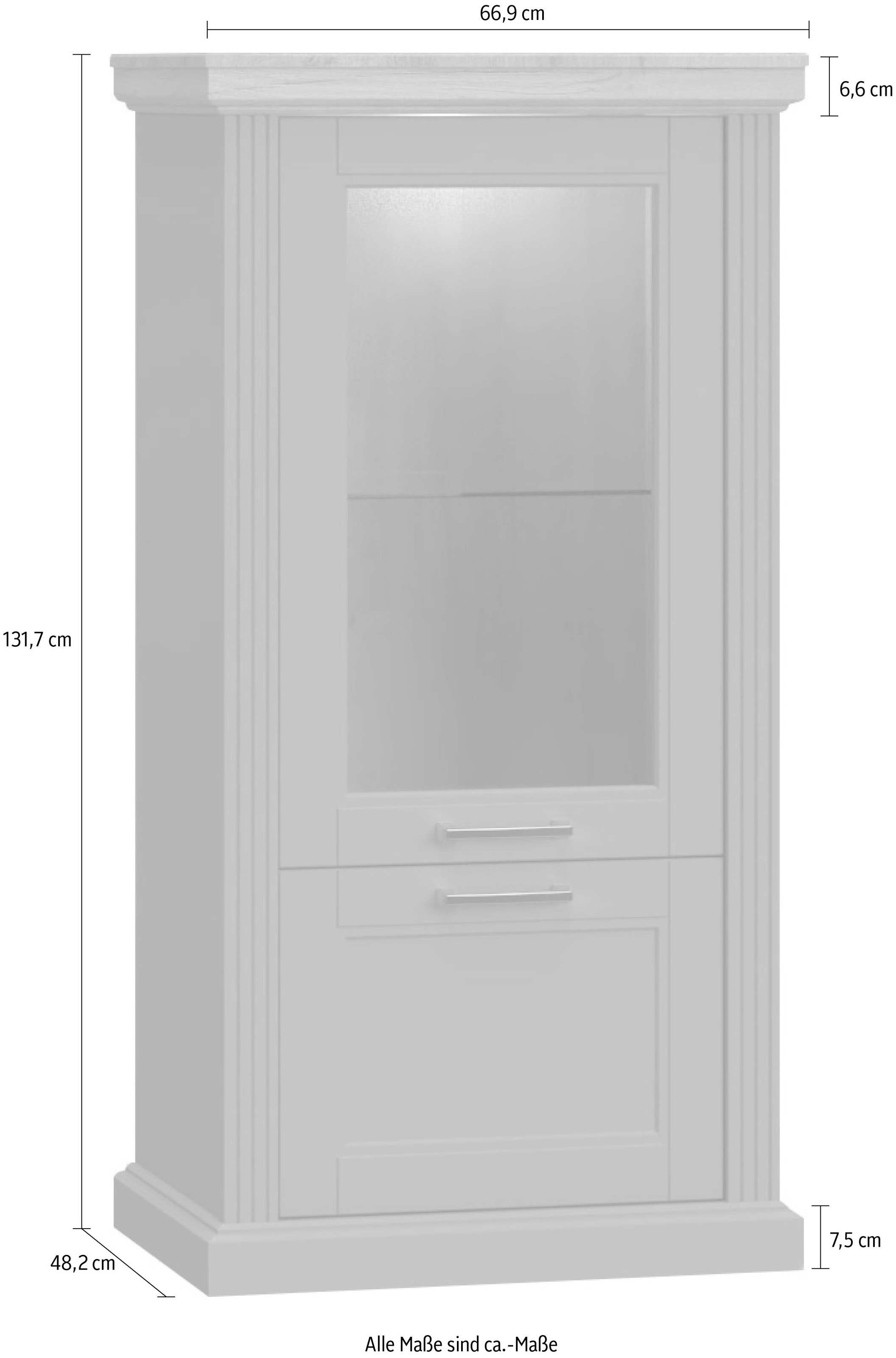 Home affaire Vitrine »Tara«, (H/B/T): 132/66/48cm), lackiert mit wasserbasiertem UV-Lack, Soft-Close-Funktion