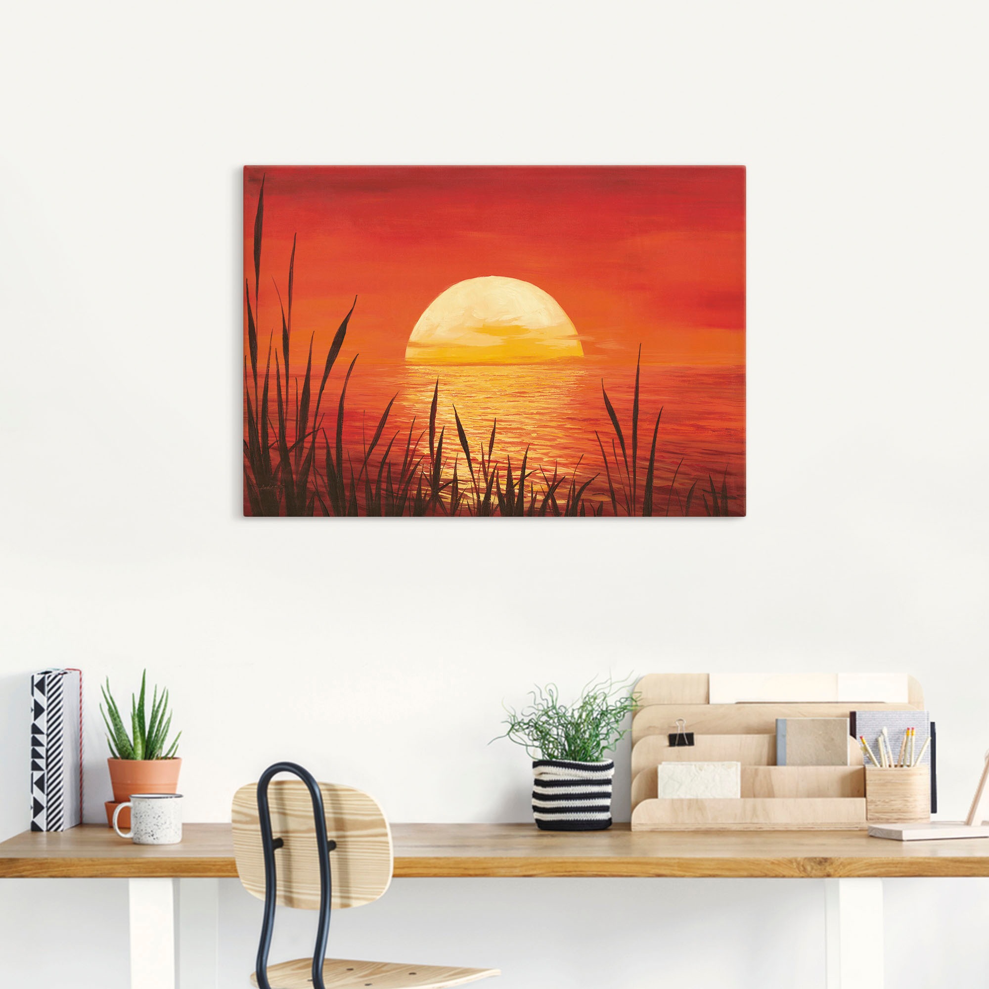 Artland Wandbild »Roter Sonnenuntergang am Ozean«, Bilder vom Sonnenuntergang & -aufgang (1 Stück), in vielen Größen & Produktarten - Alubild / Outdoorbild, Leinwandbild, Poster, Wandaufkleber / Wandtattoo auch für Badezimmer geeignet