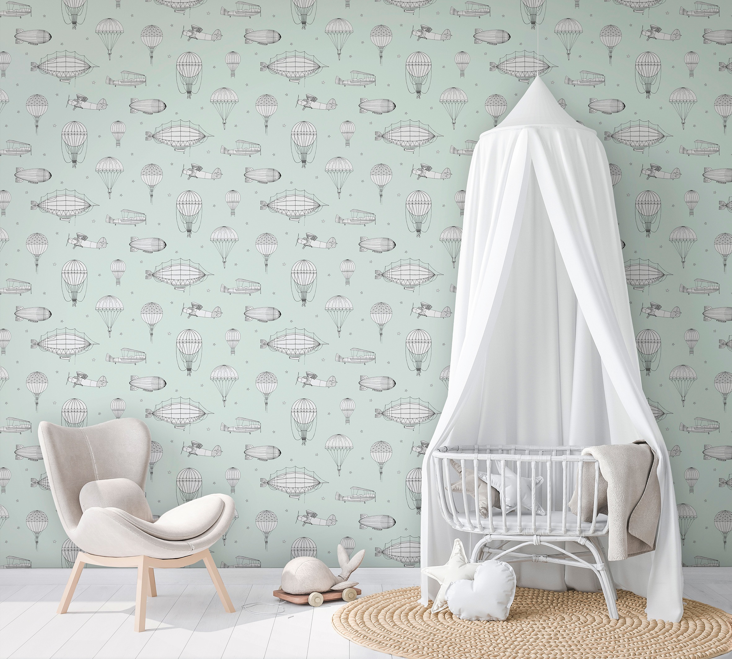 Marburg Kindertapete, Motiv-matt, Zeppelin, Flugzeug, moderne Tapete für Wohnzimmer Schlafzimmer
