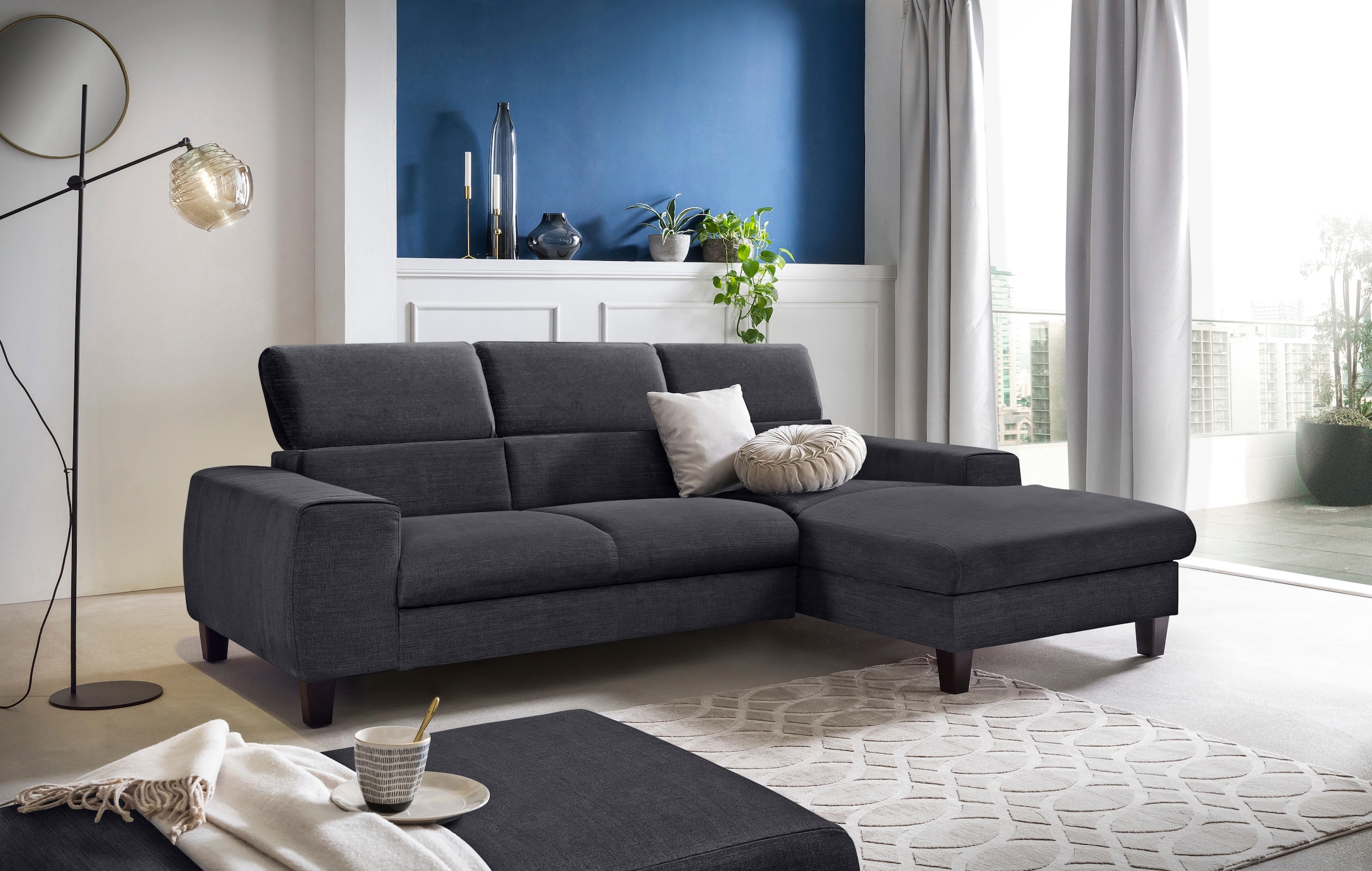 COTTA Ecksofa »Morven L-Form mit Kopfteilverstellung« wahlweise mit Bettfunktion, Bettkasten & Wireless-Charger