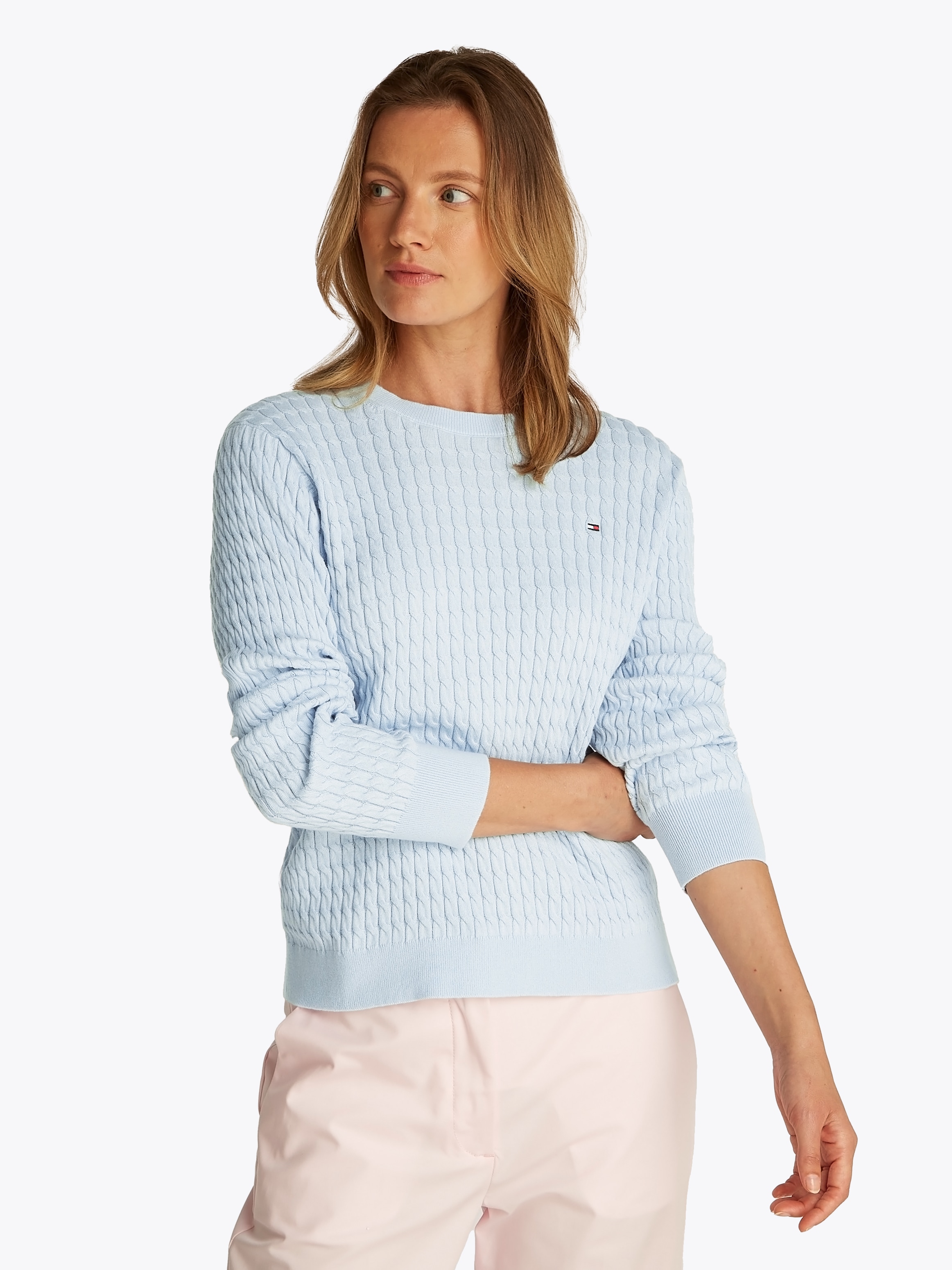 Tommy Hilfiger Rundhalspullover »CO CABLE C-NK LS SWEATER«, mit Zopfmuster