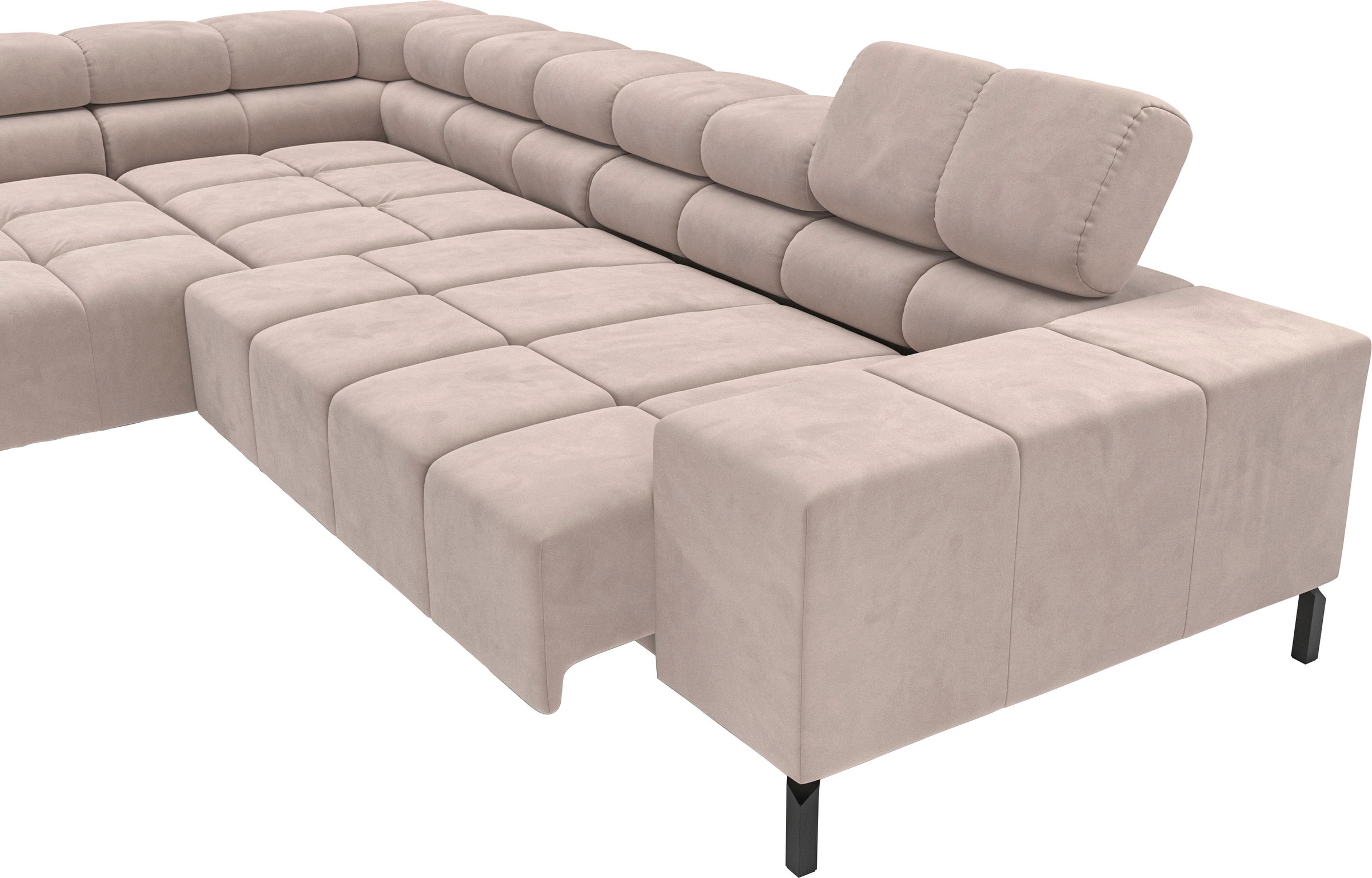INOSIGN Ecksofa »Ancona New, wahlweise motorische Sitztiefenverstellung, auch in Cord«, feine Steppung, mit Kopfteilverstellung, 3 Zierkissen, L-Form