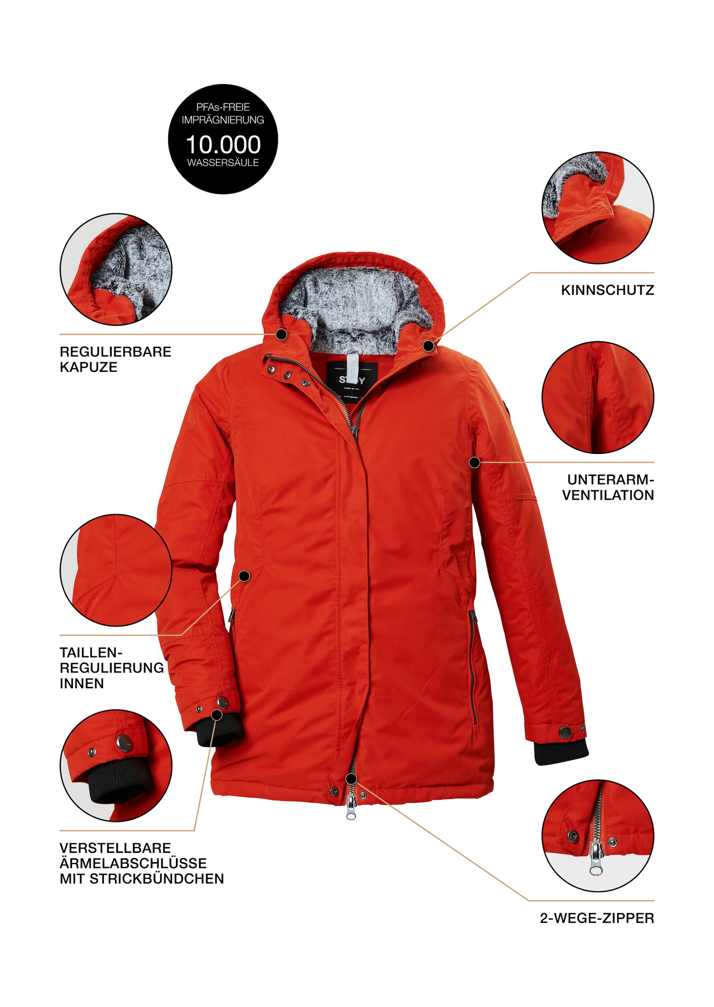 STOY Funktionsjacke »STW 4 WMN JCKT« Wasserdicht, atmungsaktiv, mit Teddy Fleece, abnehmb. Kapuze