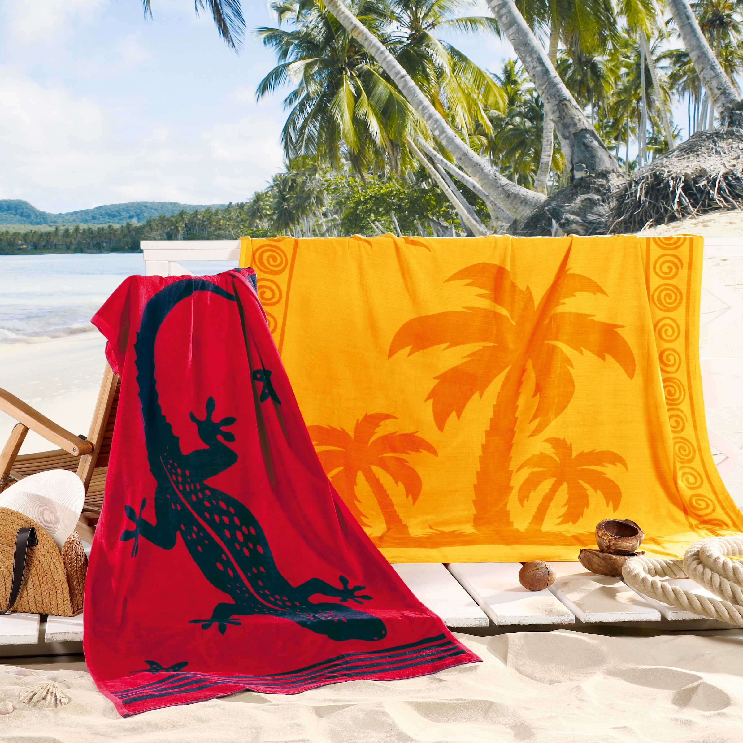 Delindo Lifestyle Strandtuch »Tropical Gecko«, (1 St.), mit jacquard-gewebtem Motiv