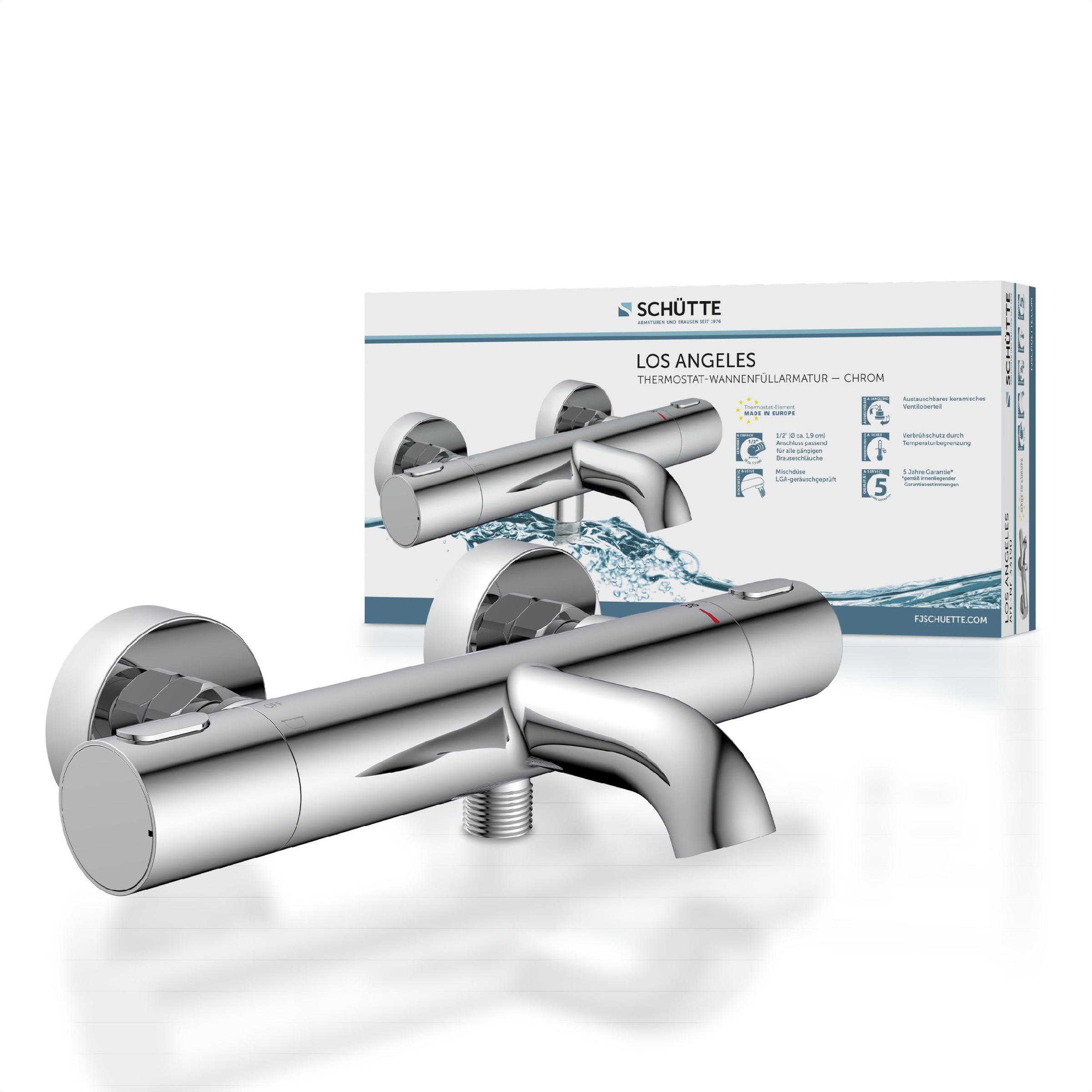 Schütte Wannenarmatur ""LOS ANGELES" Thermostat Wannenfüllarmatur", (1 St.), Thermostat-Element „Made in Europe“