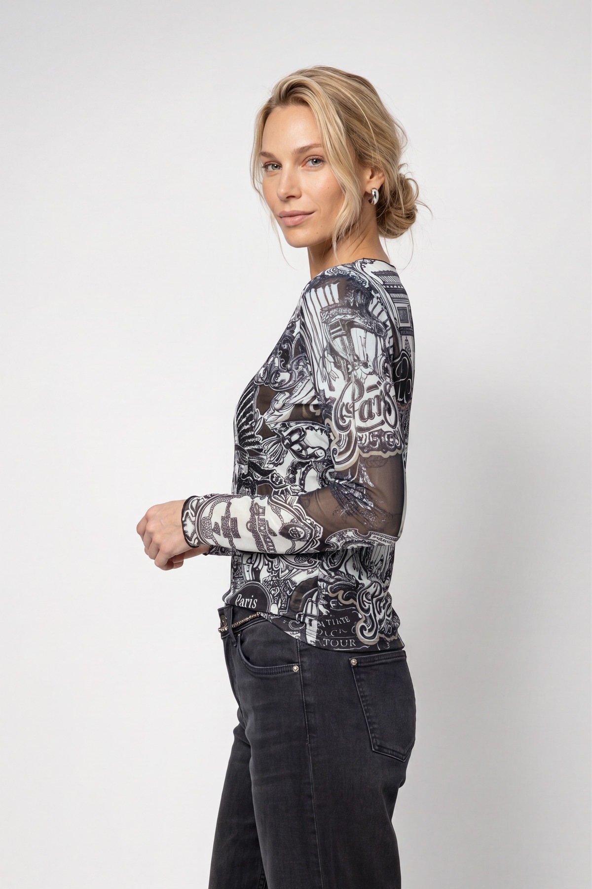 Monari Langarmshirt »Shirt Emblem allover« Regular fit mit Rundhalsausschnitt