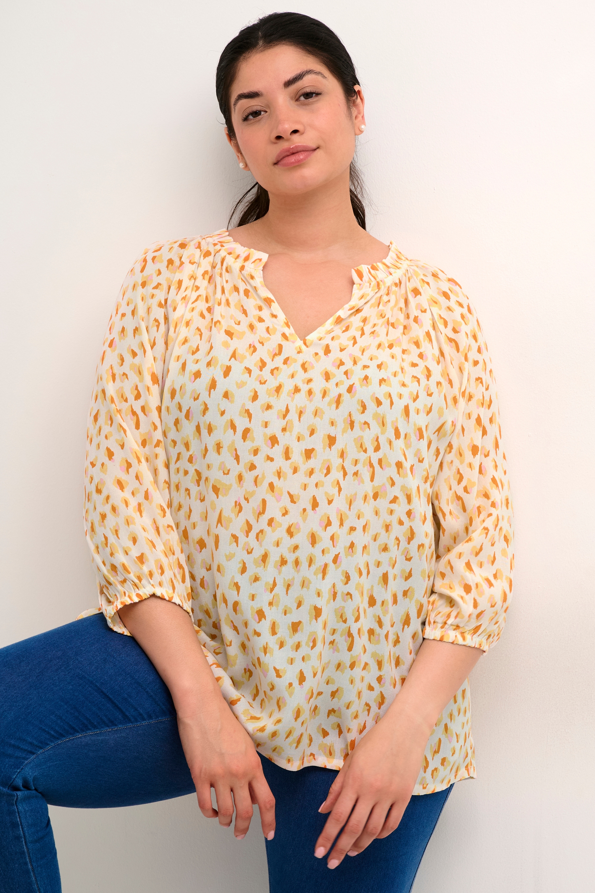 KAFFE Curve Langarmbluse »Damen Bluse langarm KCsigrida«