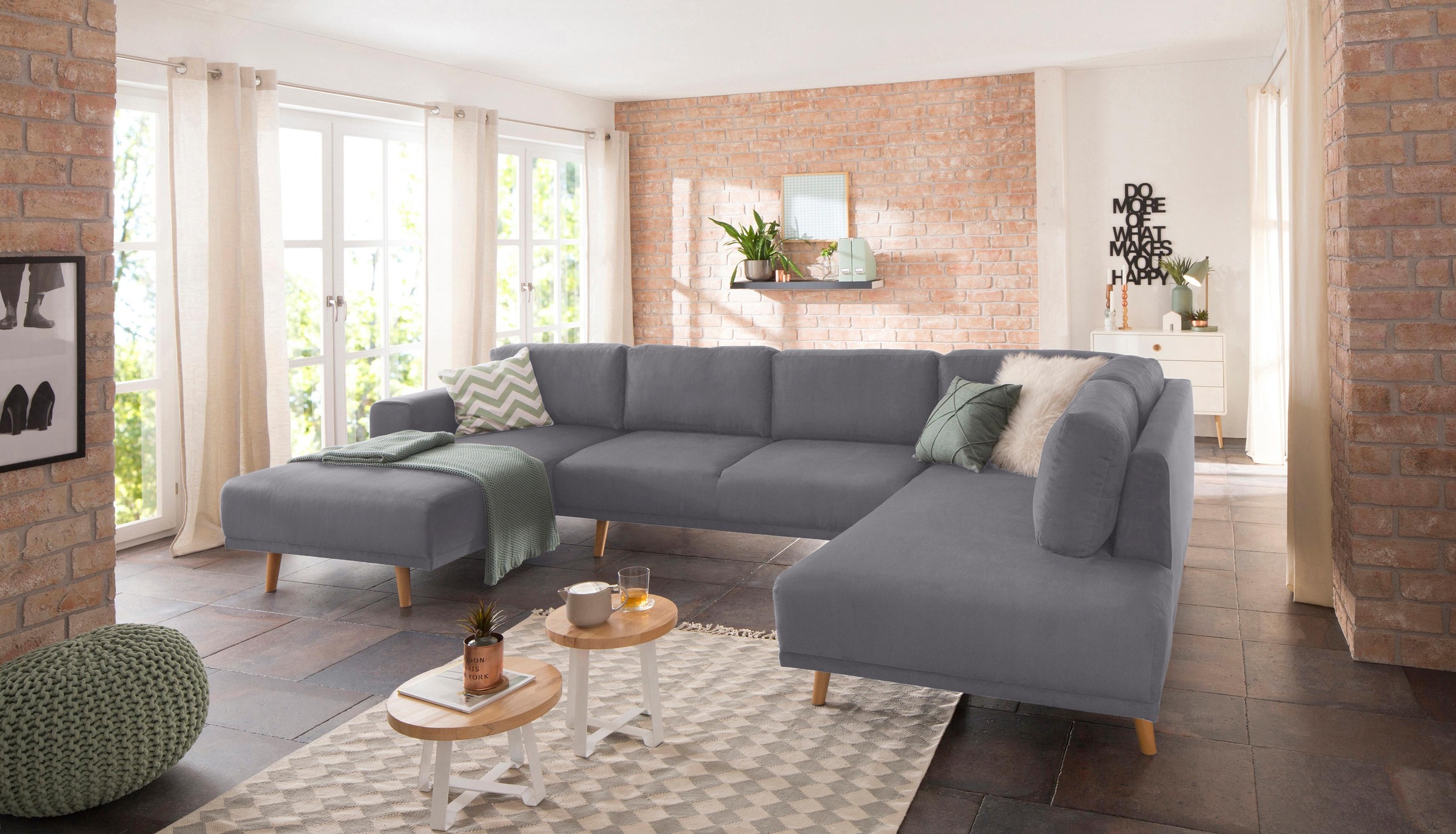 Home affaire Wohnlandschaft »Lasse U-Form«, im scandinavischem Stil mit Holzfüßen