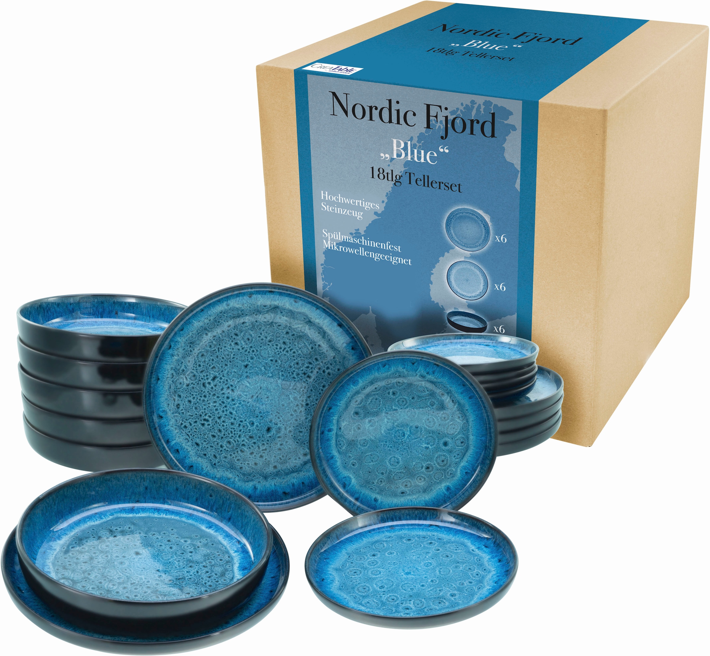 CreaTable Teller-Set »Nordic Fjord«, (Set, 18 tlg.), je 6 Speiseteller 26 cm, Suppenteller 22,5...