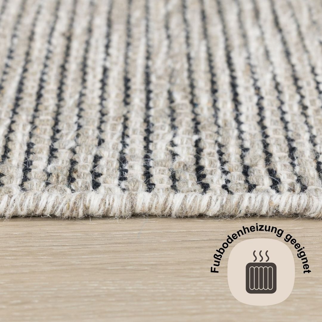 Wollteppich "Anisa", beige (creme, grau), B:80cm H:10mm L:150cm, Wolle, MYFLAIR MÖBEL & ACCESSOIRES, Teppiche, Wendeteppich, meliert, reine Wolle, handgewebt, Wohnzimmer 3