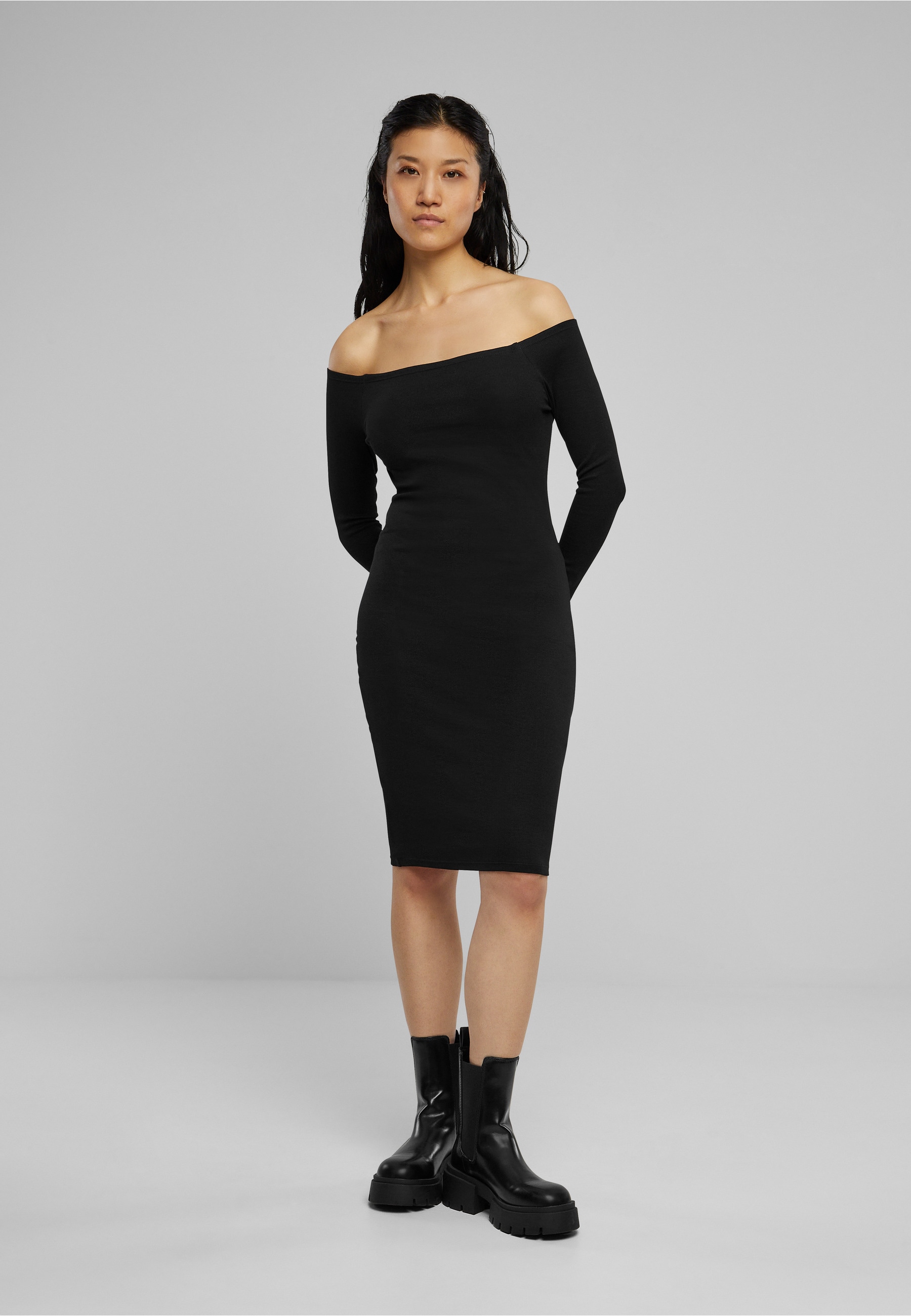 URBAN CLASSICS Shirtkleid »Urban Classics Damen Ladies Off Shoulder Longsleeve Rib Dress« 1 Stk. tlg.