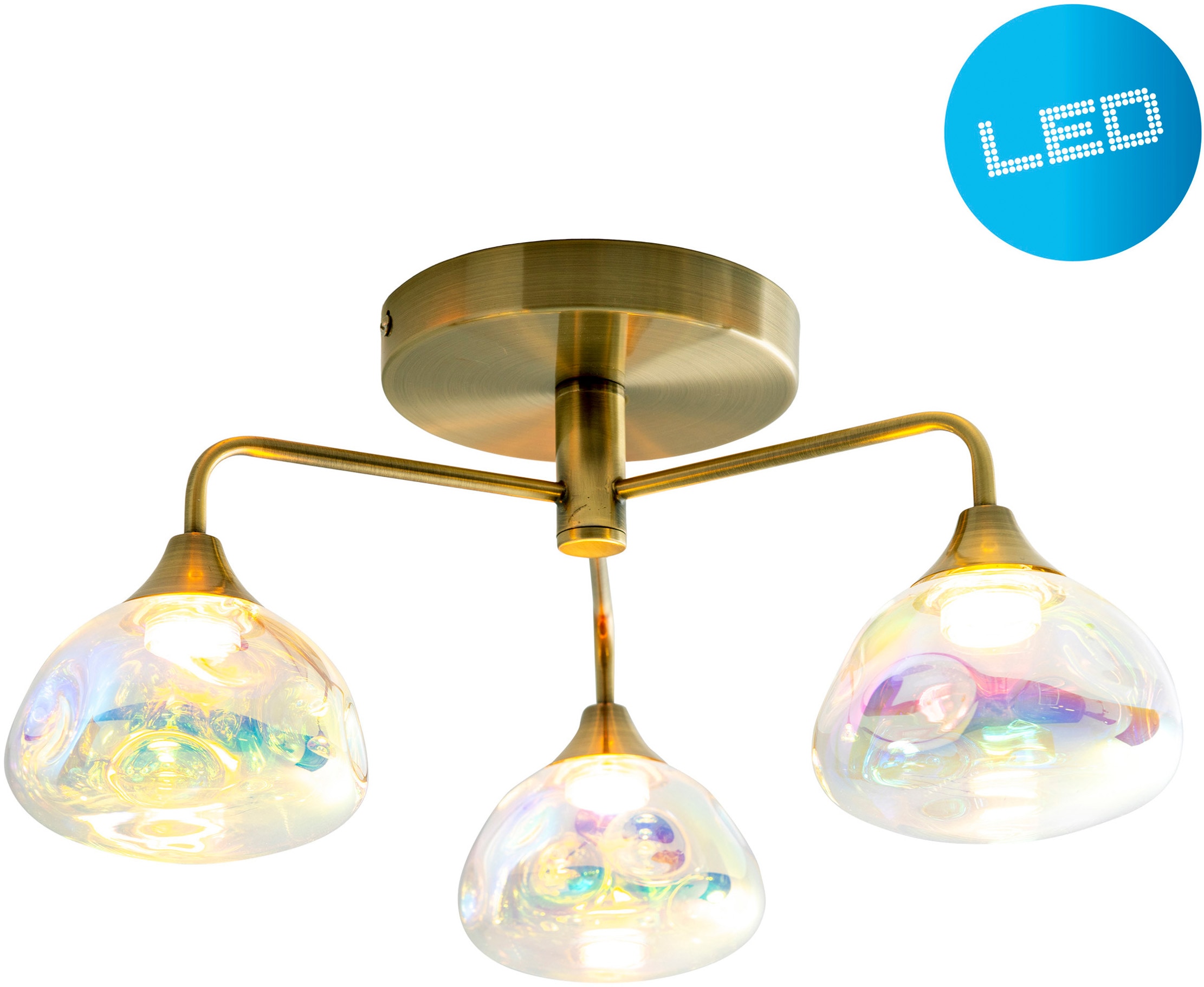 irisierendes warmweiß flg. näve Glas LED messing Gestell | Deckenleuchte kaufen flammig-flammig, incl. 3 3x6 »Varna«, 3 LEDs BAUR