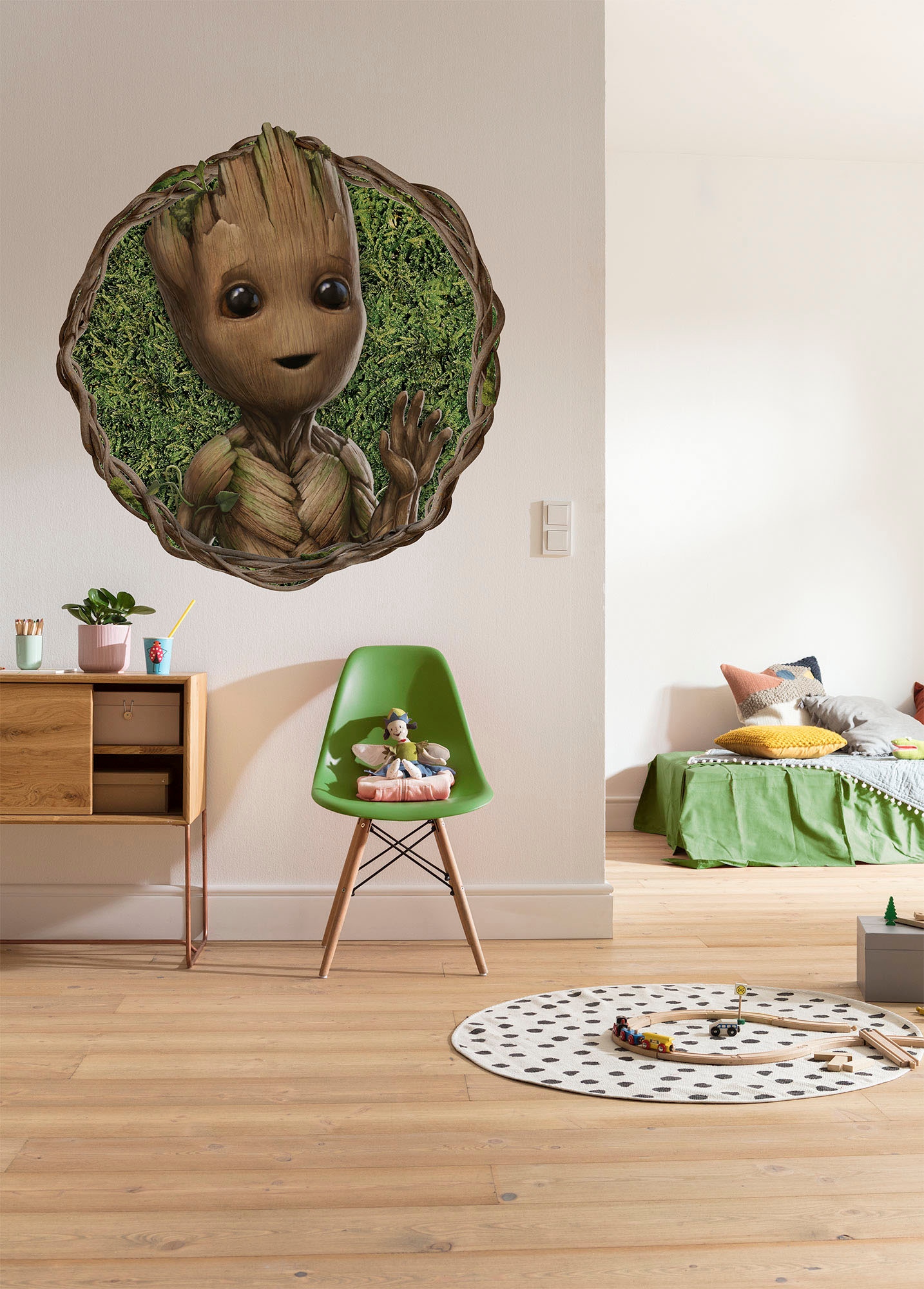 Wandtattoo KOMAR, bunt, Folie, Kinderzimmer, Wandtattoos, "selbstklebendes Vlies - Groot Little Twig - Größe 125 x 125 cm", rund und selbstklebend