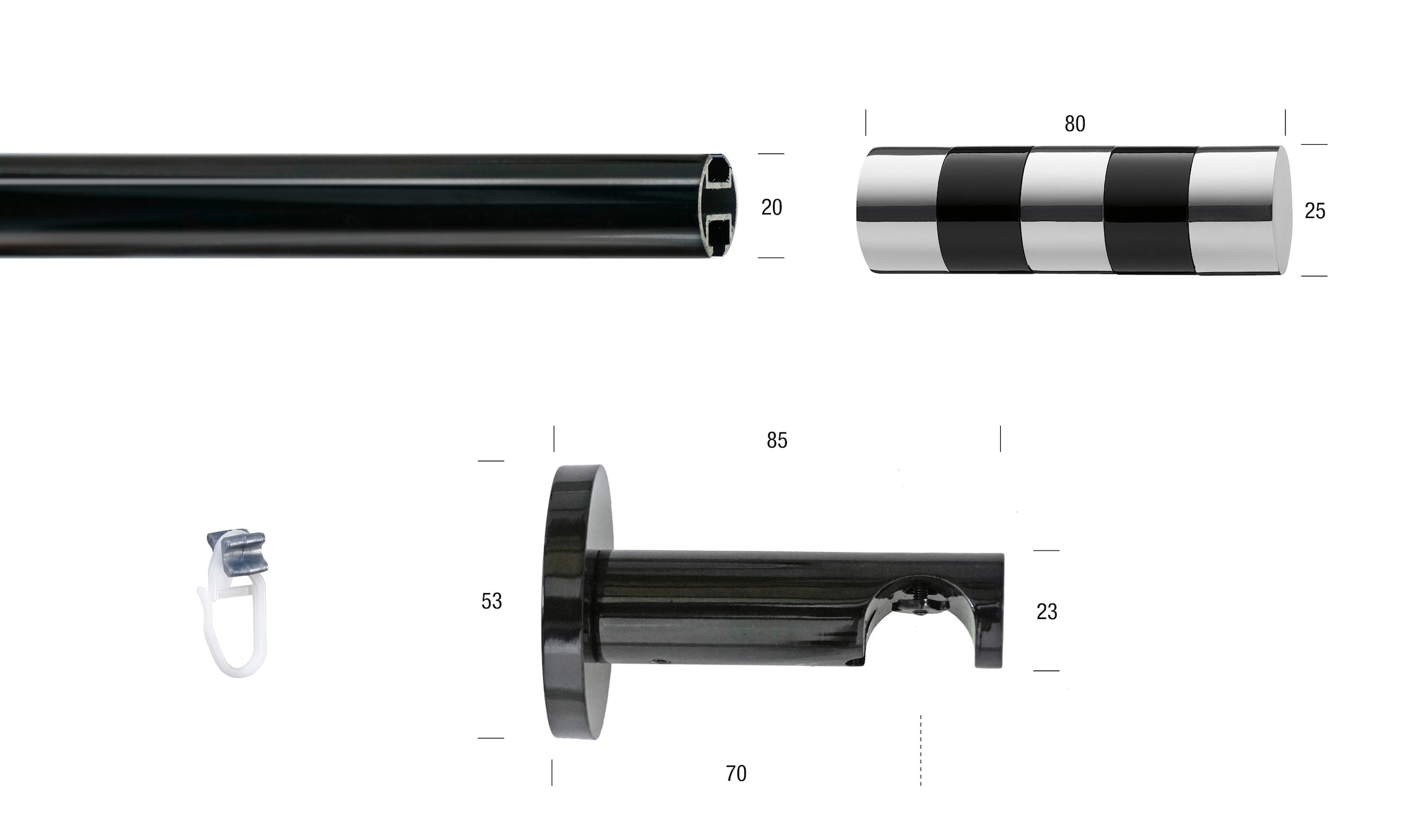 GARESA Gardinenstange "BLACK" Ø 20 mm 1 läufig-läufig Wunschmaßlänge Vorhan günstig online kaufen